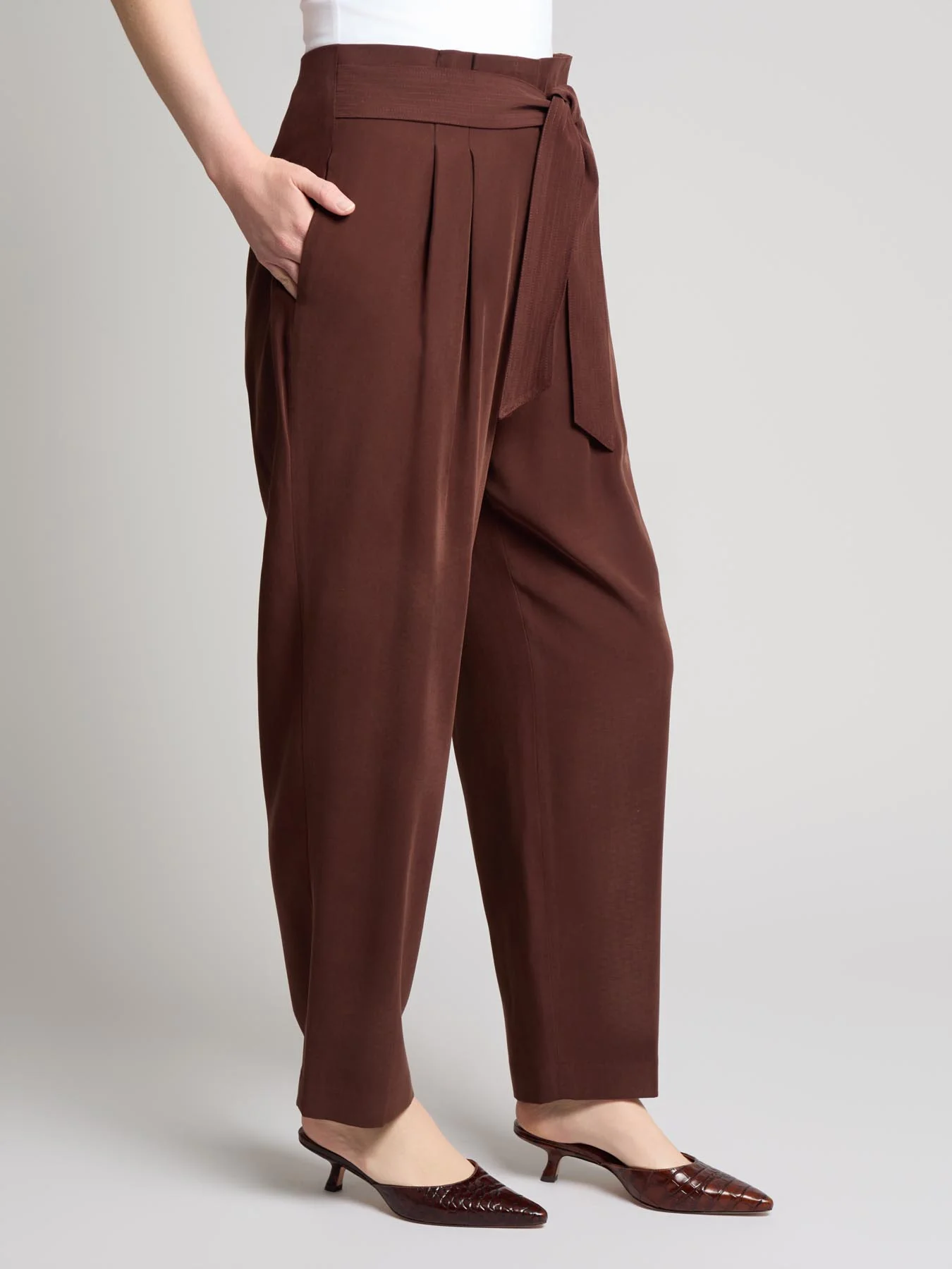 Belted Paperbag Waist Straight Leg Pant - Image 2