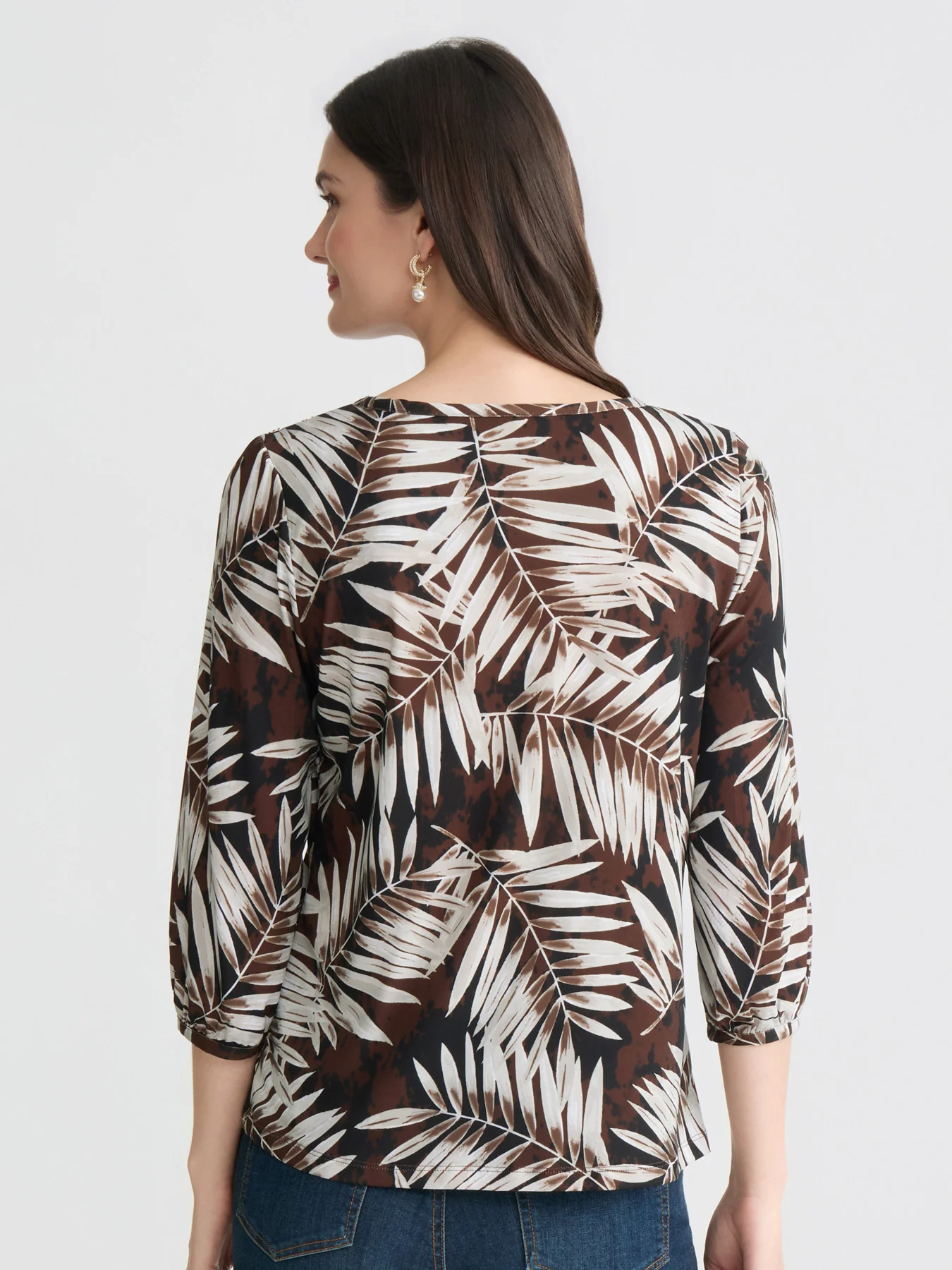 Botanical Three Quarter Sleeve Top, Printed Jersey Knit - Image 4