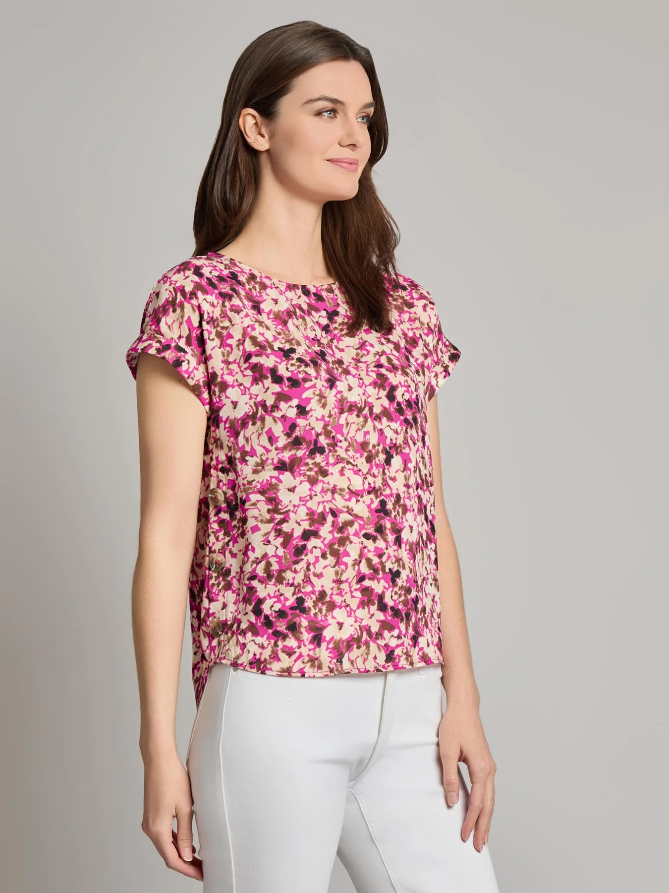 Button Detail Blouse, Crepe de Chine - Image 2
