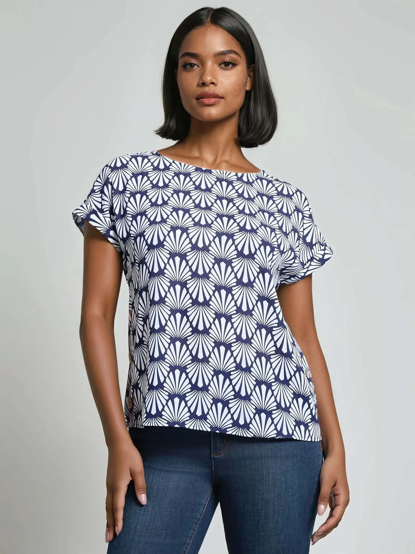Button Detail Blouse, Crepe de Chine
