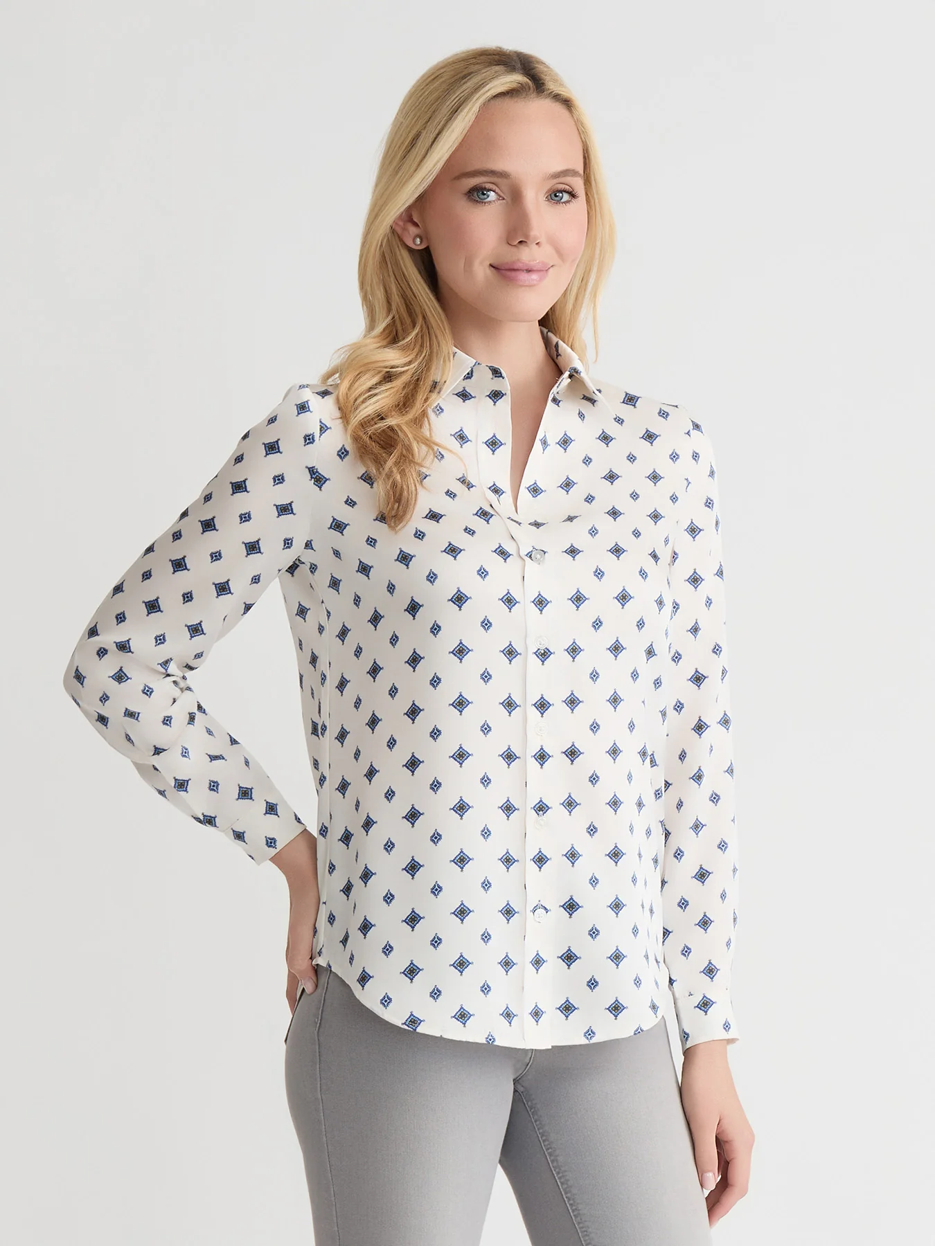 Button Down Blouse, Satin Twill - Image 2