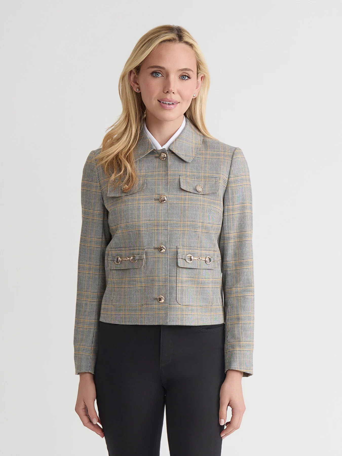 Petite Button Down Jacket, Glen Plaid - Image 2