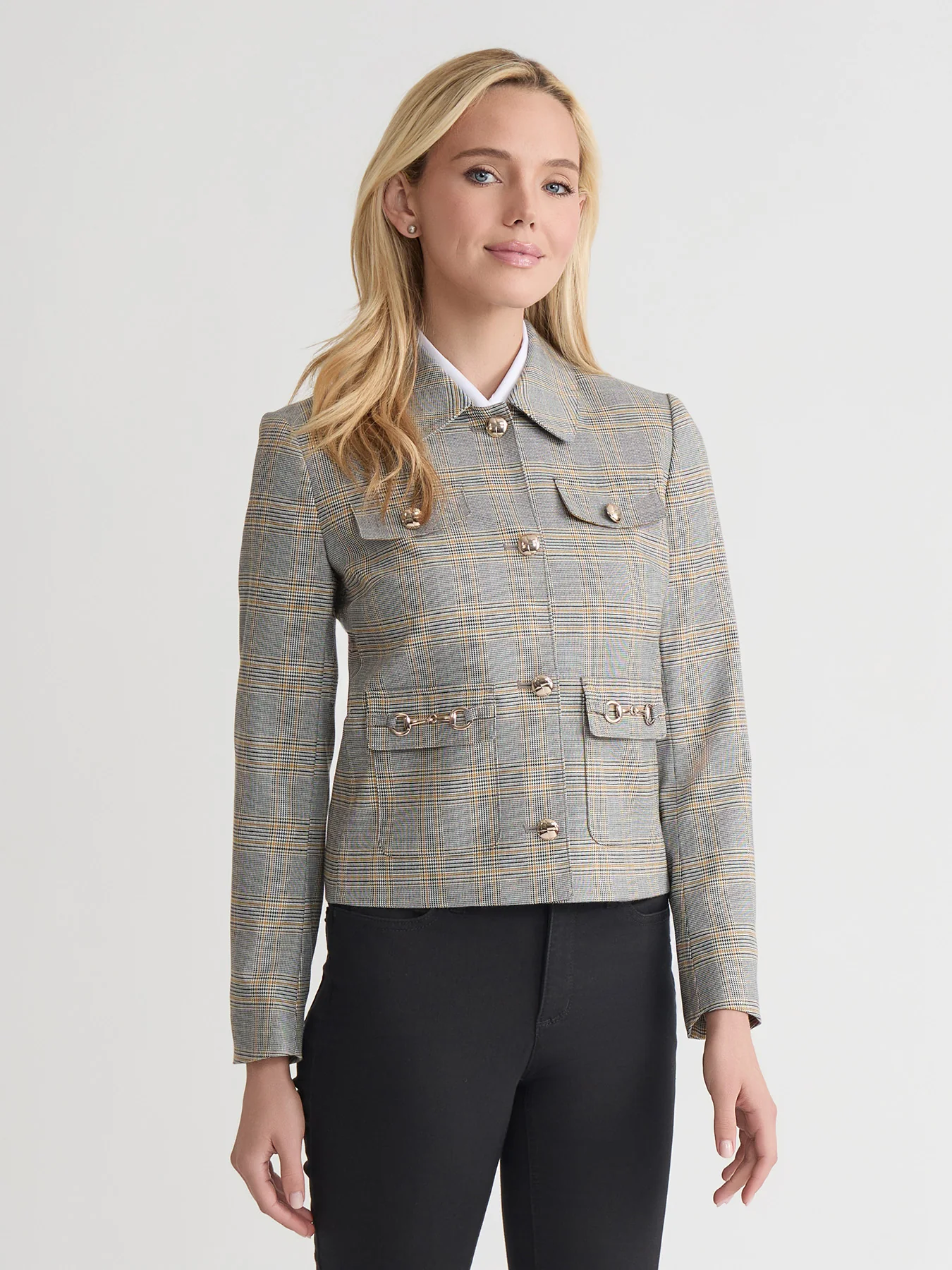 Petite Button Down Jacket, Glen Plaid - Image 3