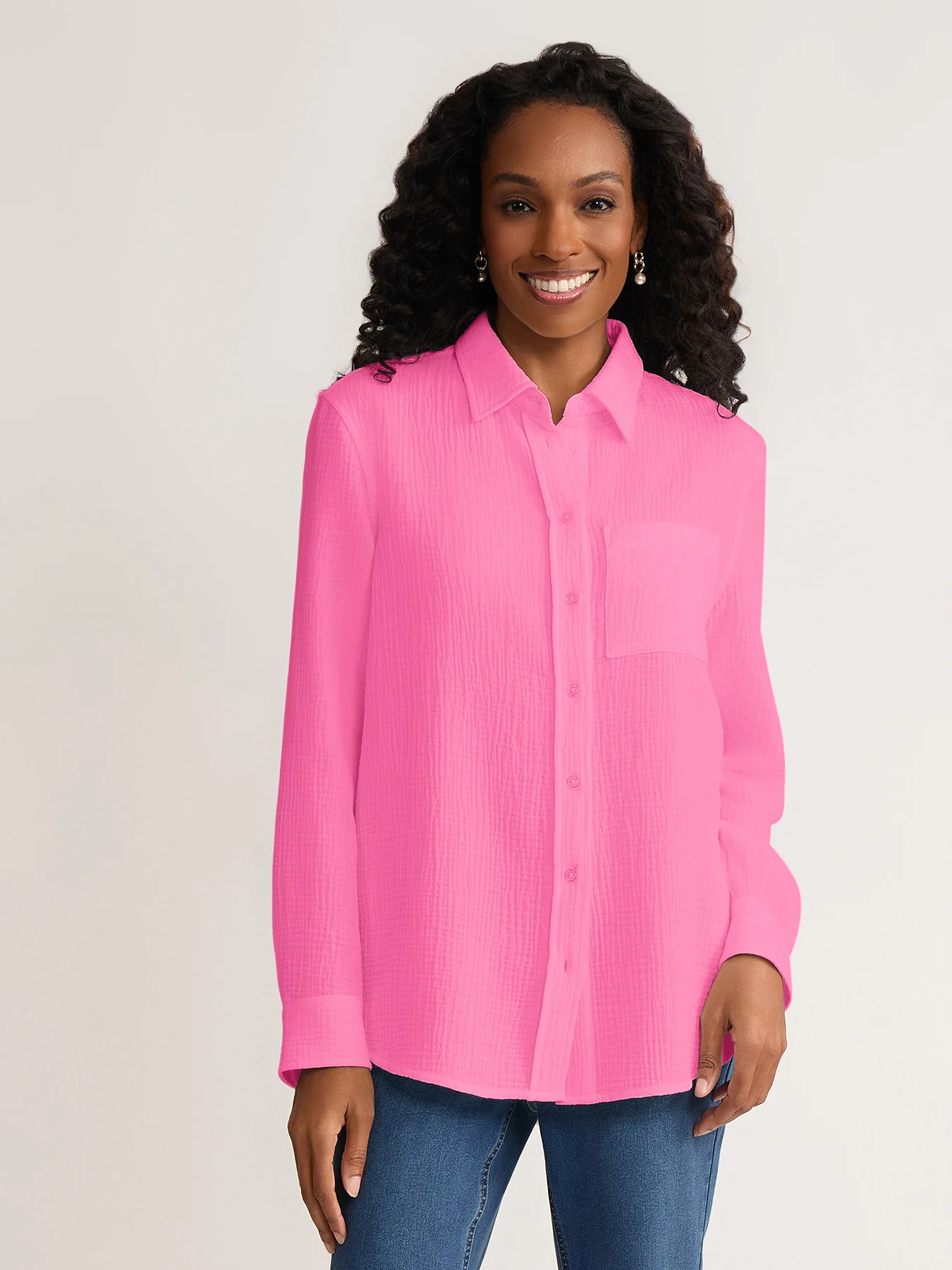 Button Front Shirt, Cotton Gauze