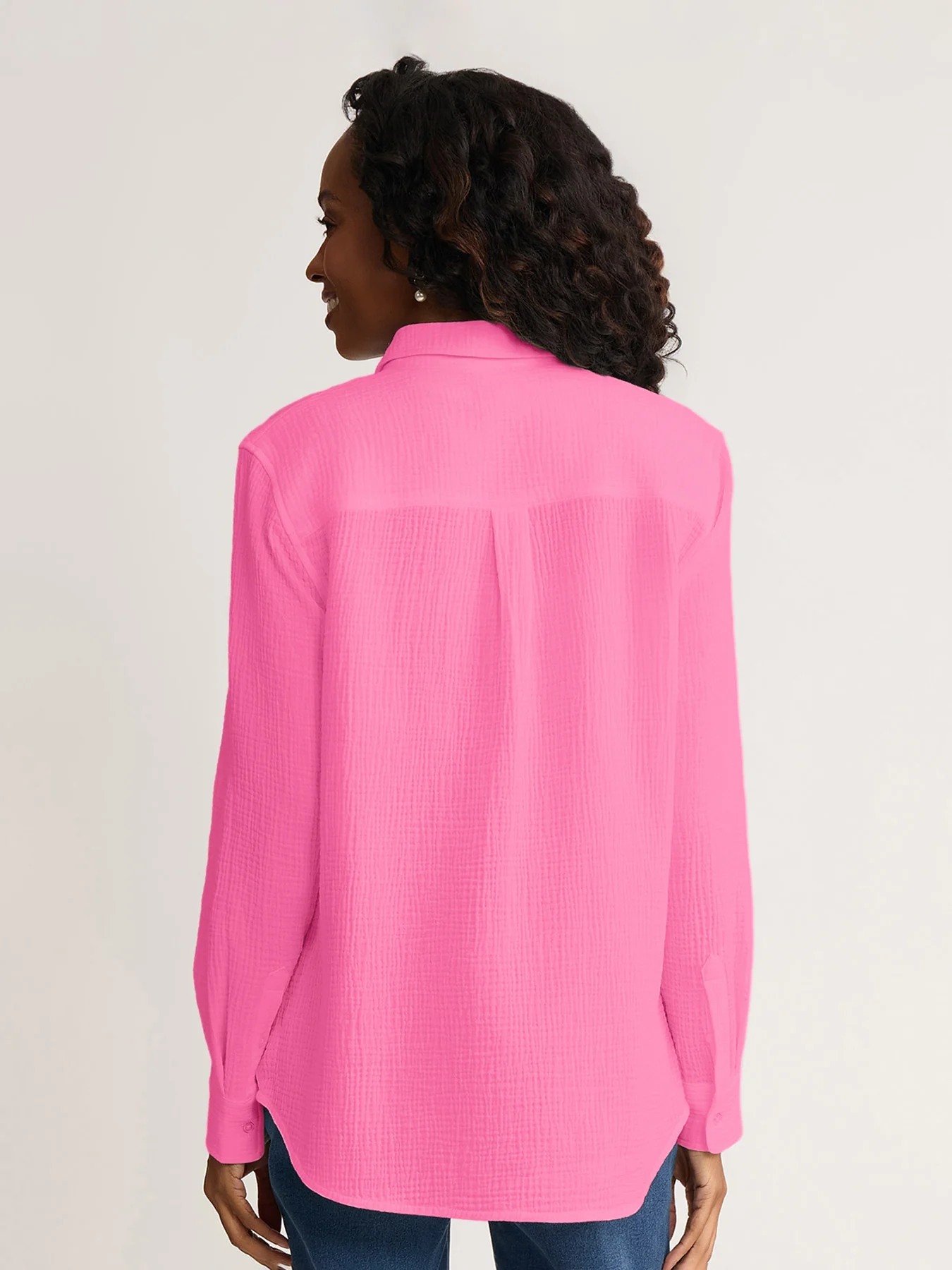 Button Front Shirt, Cotton Gauze - Image 4