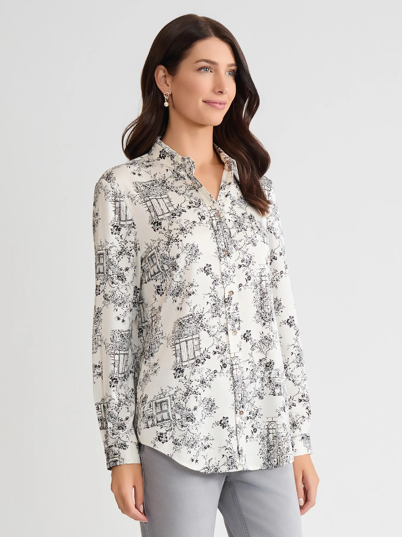 Button-Front Shirt, Printed Flat Satin - Image 2