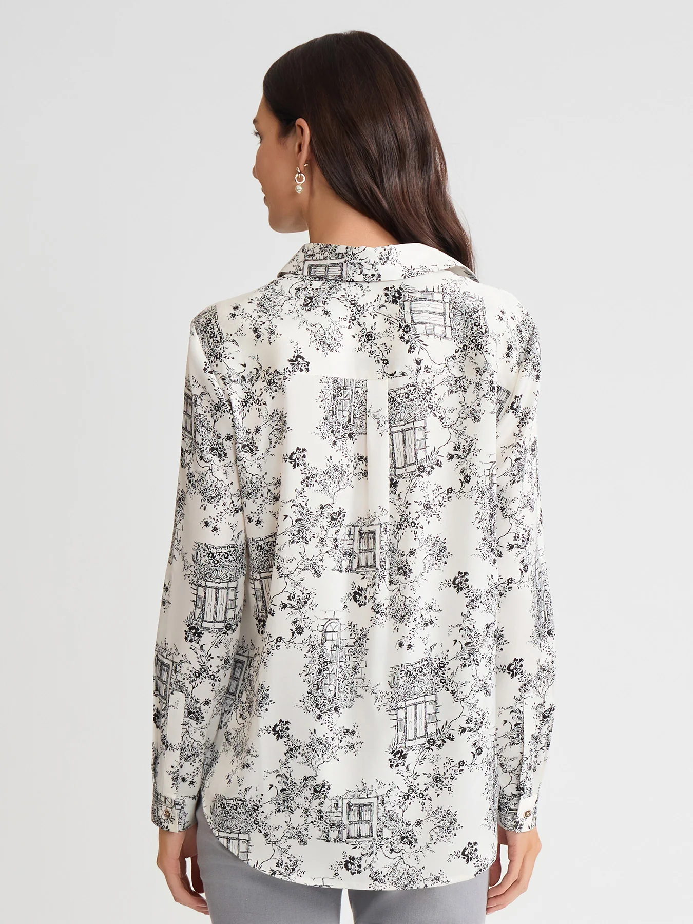 Button-Front Shirt, Printed Flat Satin - Image 4