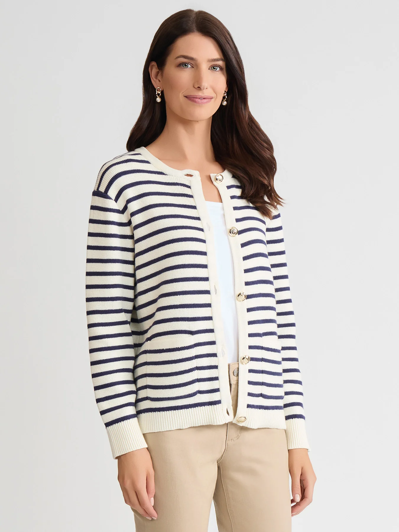 Button Front Stripe Cardigan - Image 2