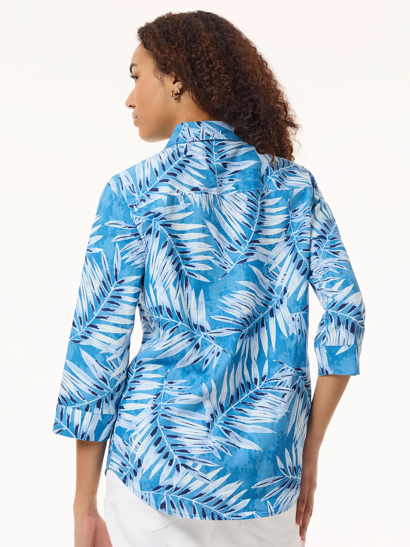 Button Front Tropical Shirt, Printed Linen Blend - Image 3