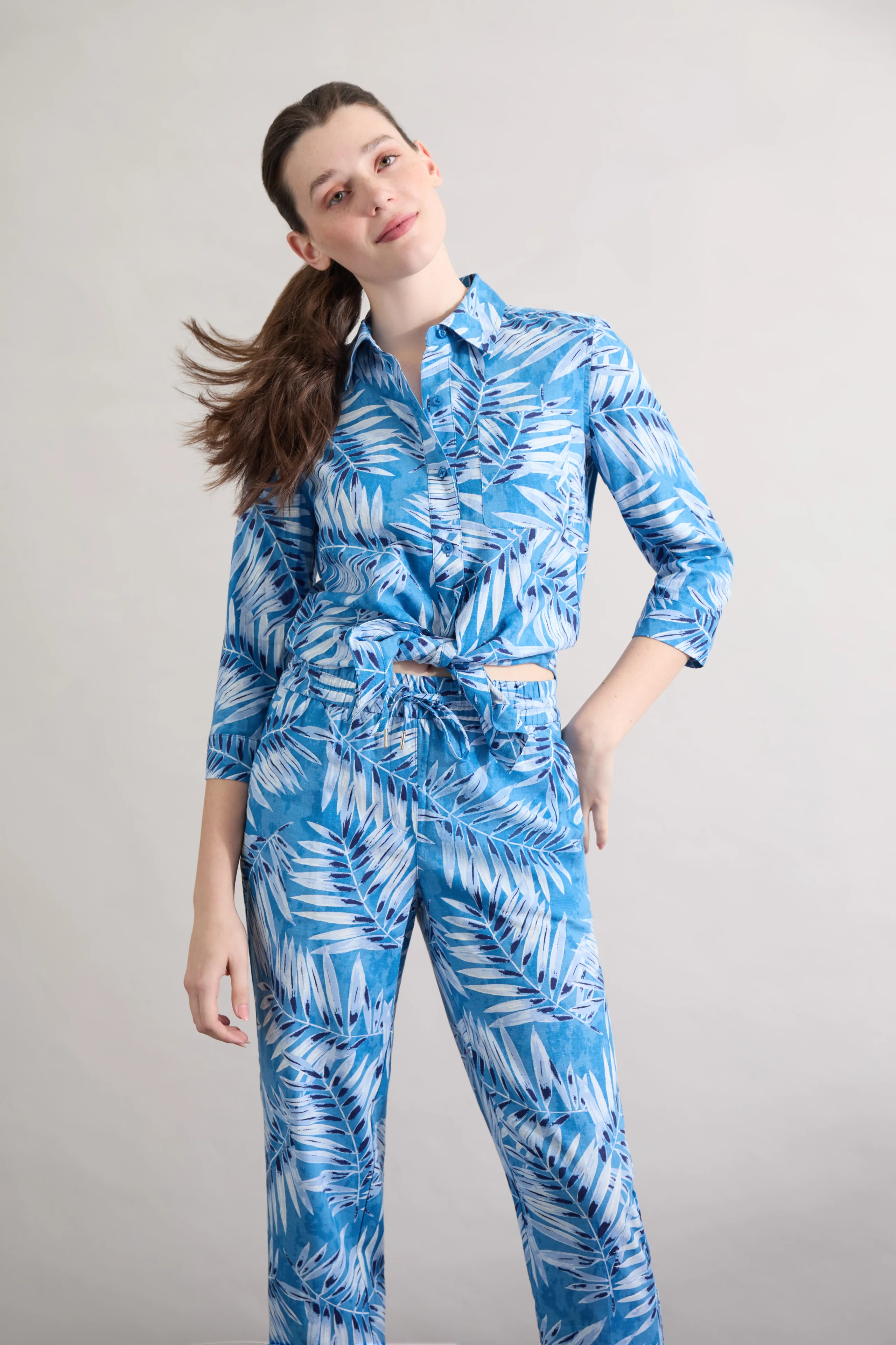 Button Front Tropical Shirt, Printed Linen Blend - Image 4