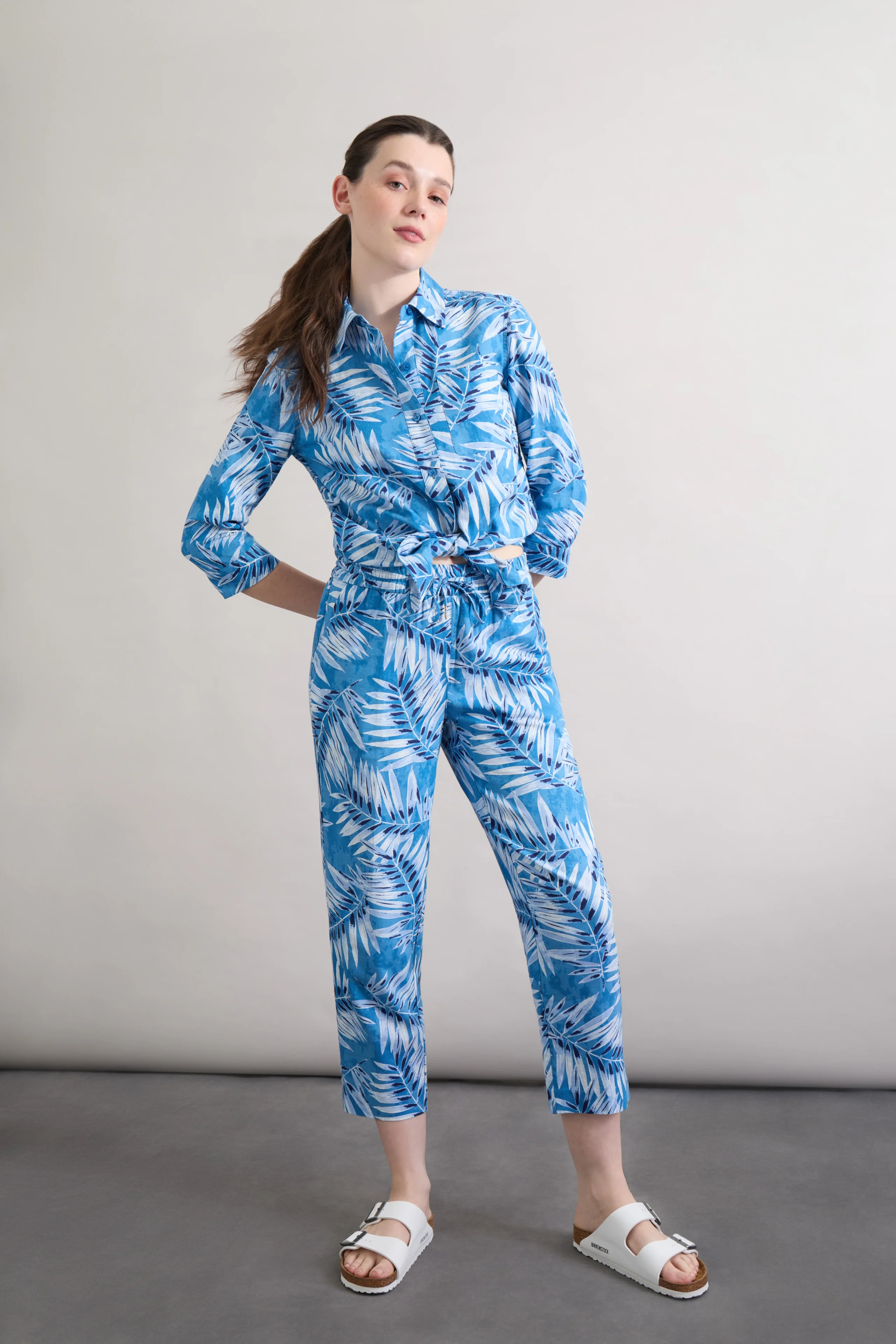 Button Front Tropical Shirt, Printed Linen Blend - Image 5