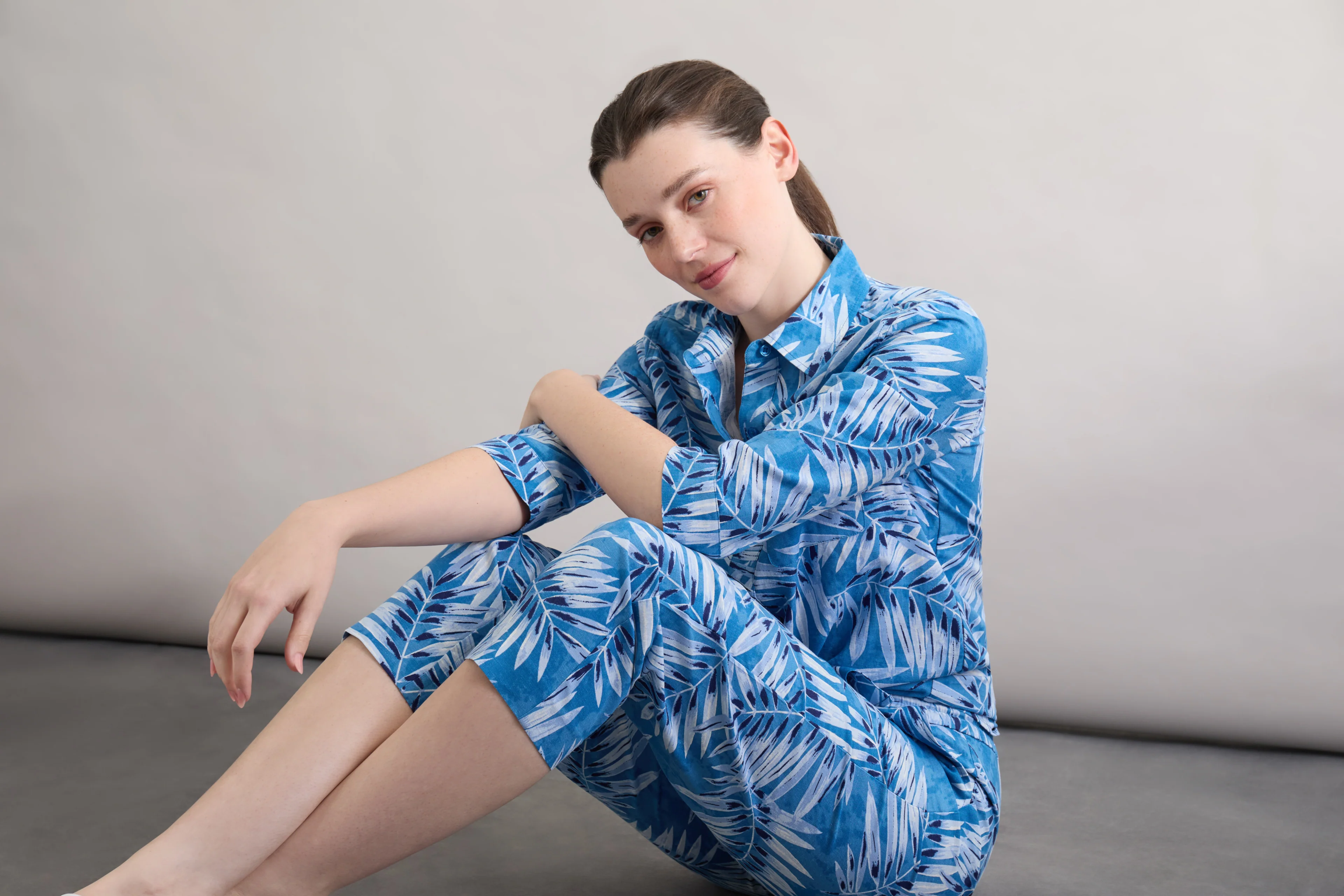 Button Front Tropical Shirt, Printed Linen Blend - Image 6