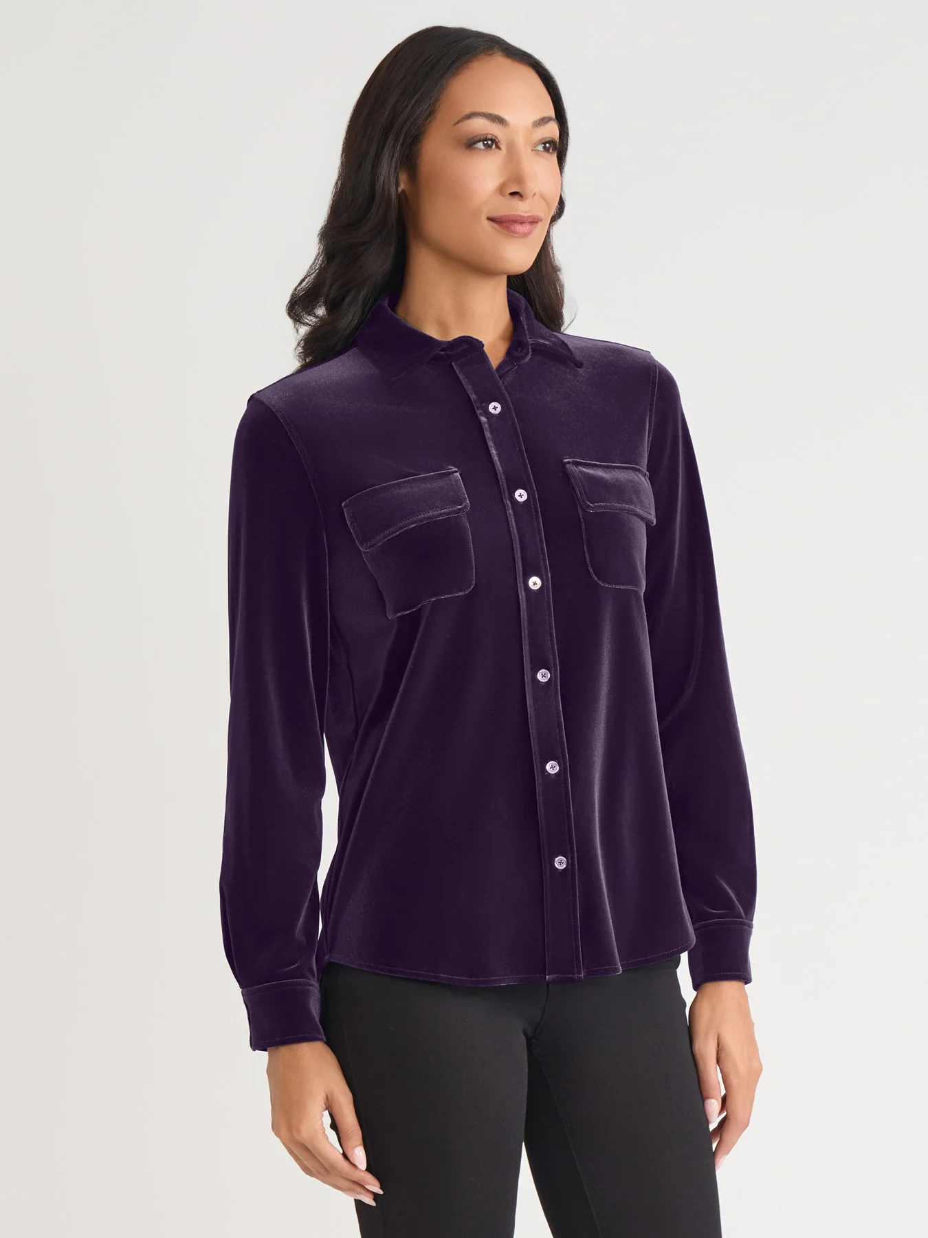 Button-Front Velour Utility Shirt - Image 2