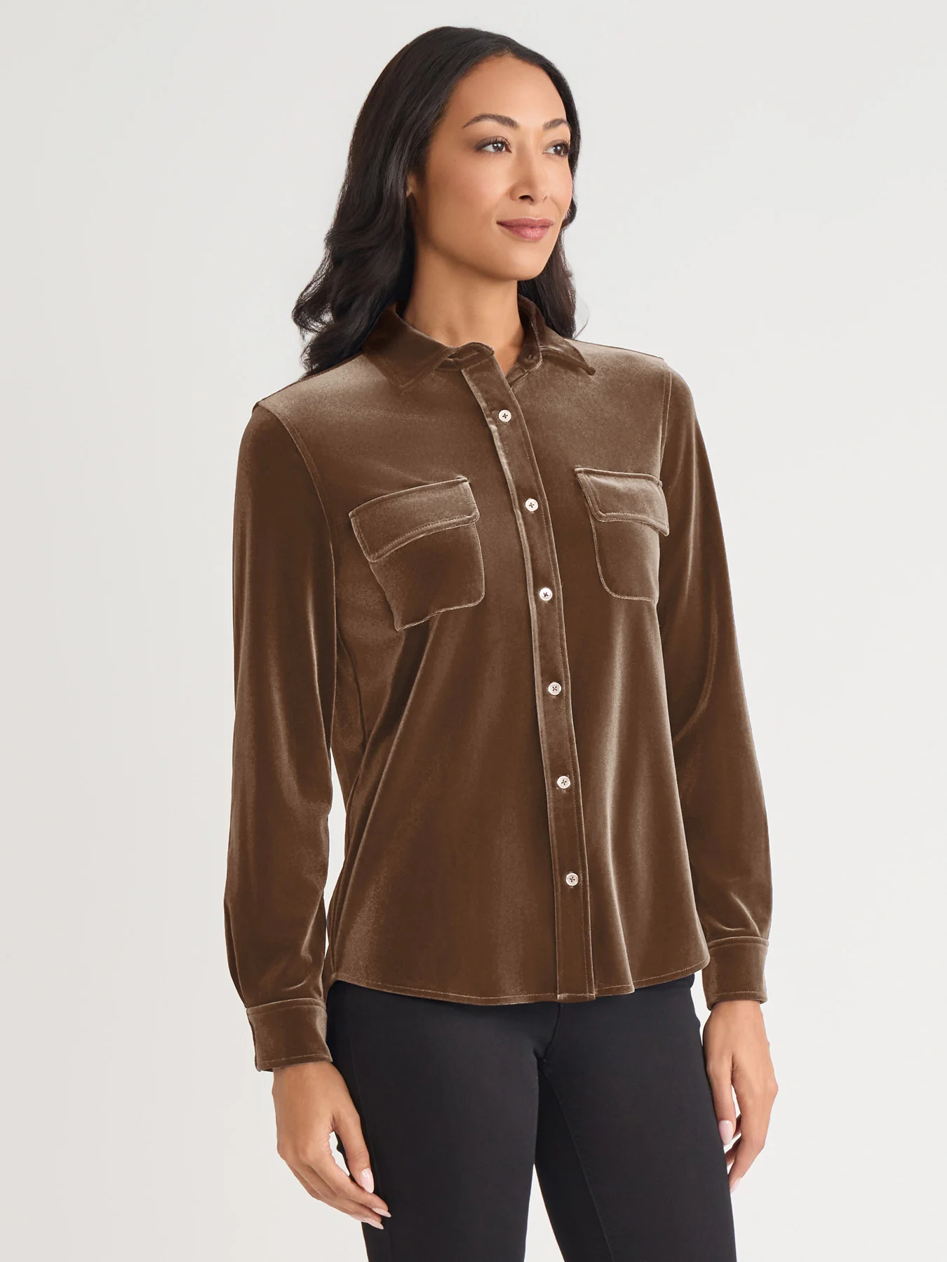 Button-Front Velour Utility Shirt - Image 2