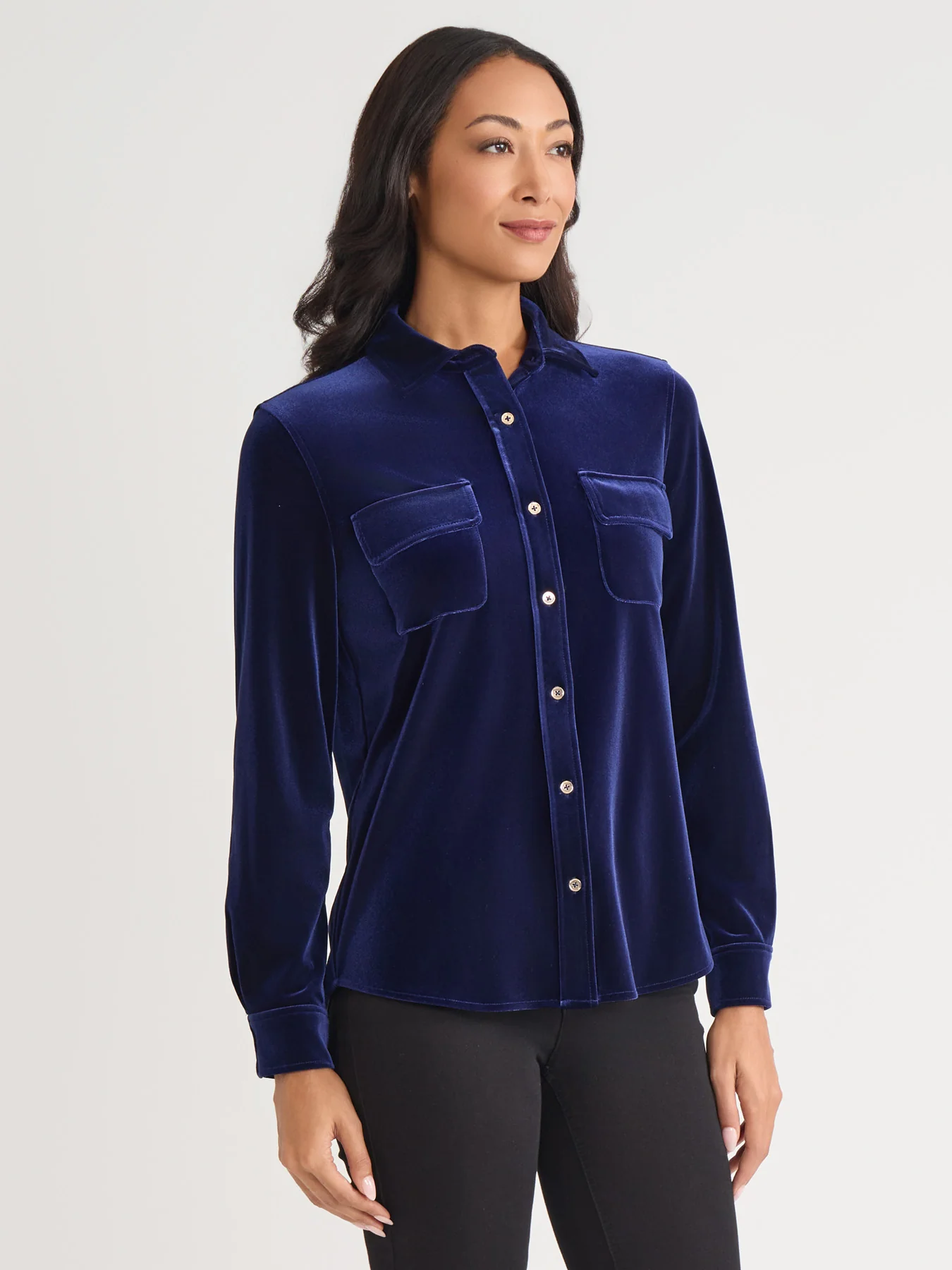 Button-Front Velour Utility Shirt - Image 2
