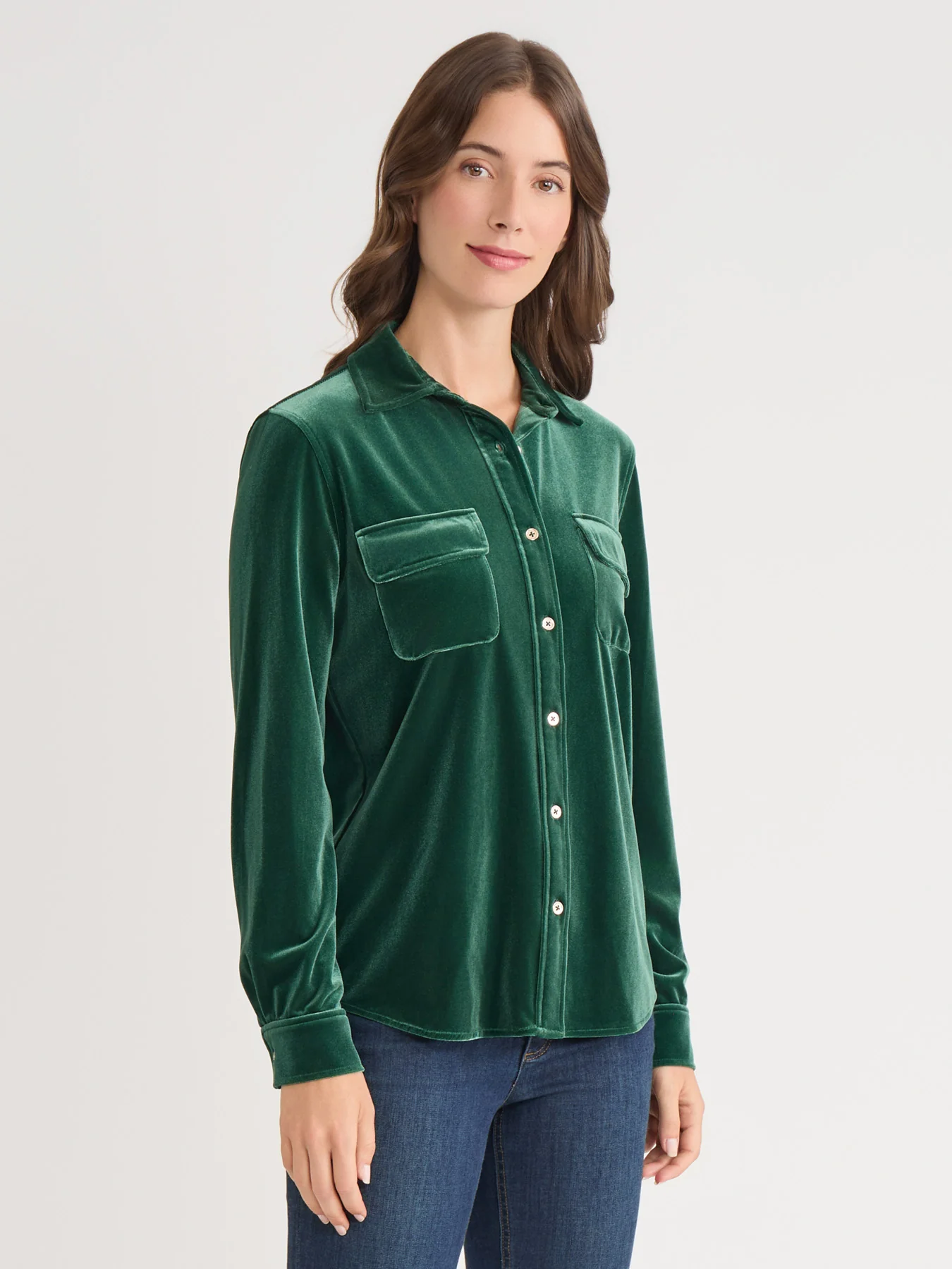 Button-Front Velour Utility Shirt - Image 2