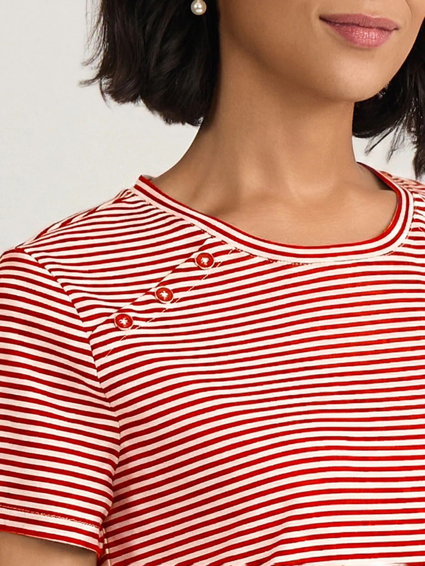 Button Shoulder Tee, Striped Knit - Image 3
