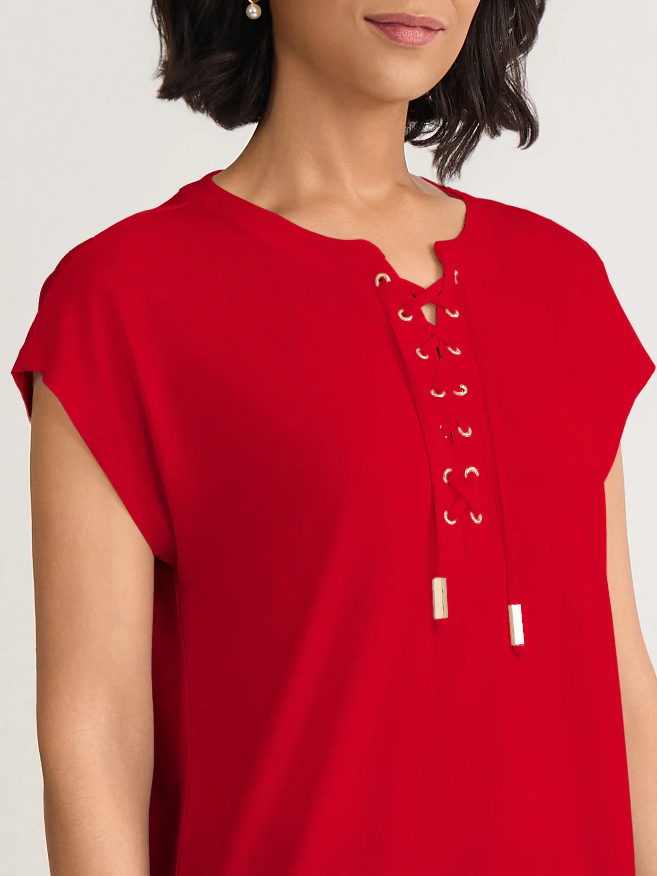 Cap Sleeve Lace Up Top, Jersey Knit - Image 3