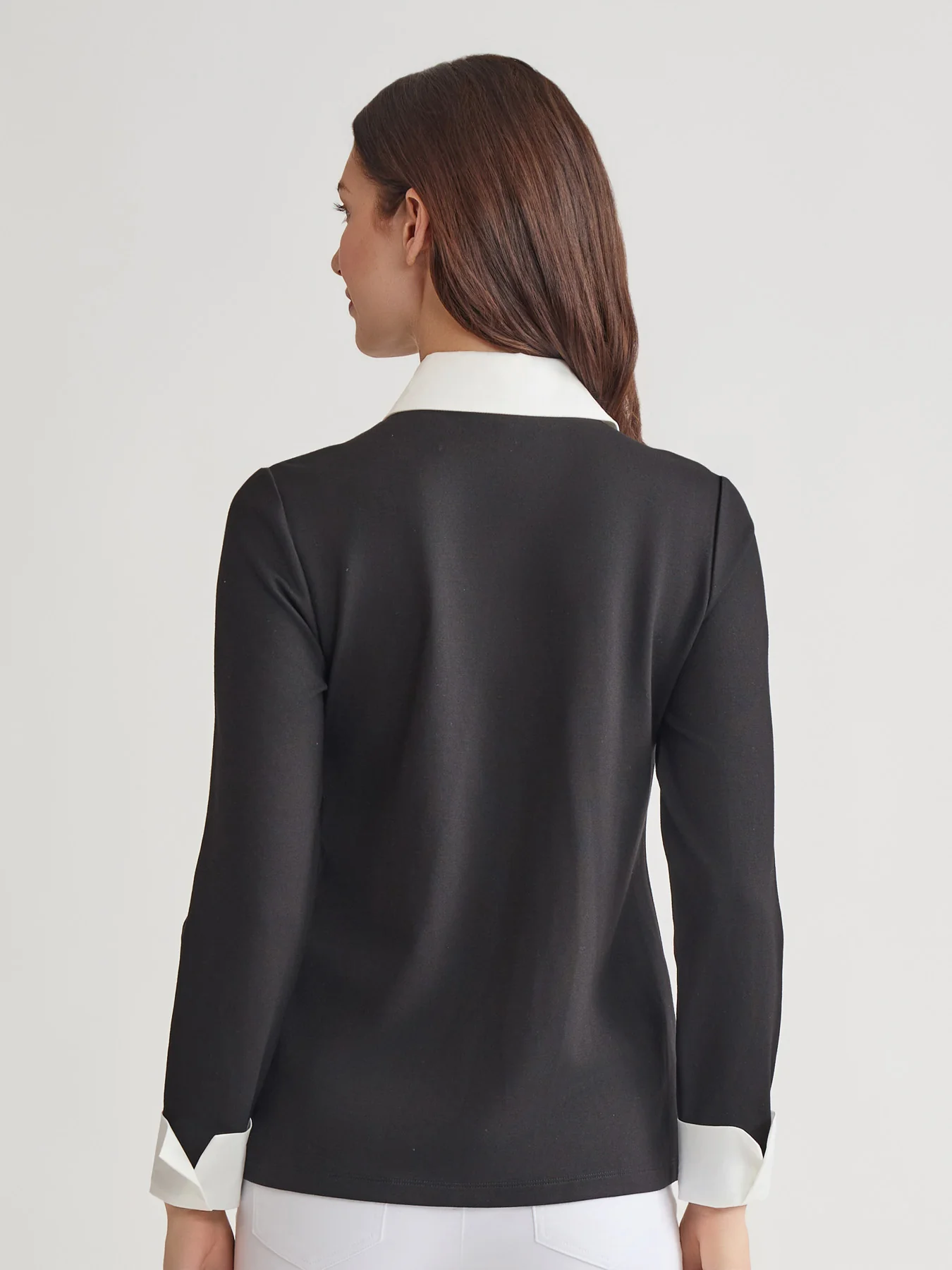 Collared Shirt V-Neck Two-Fer Top - Image 4