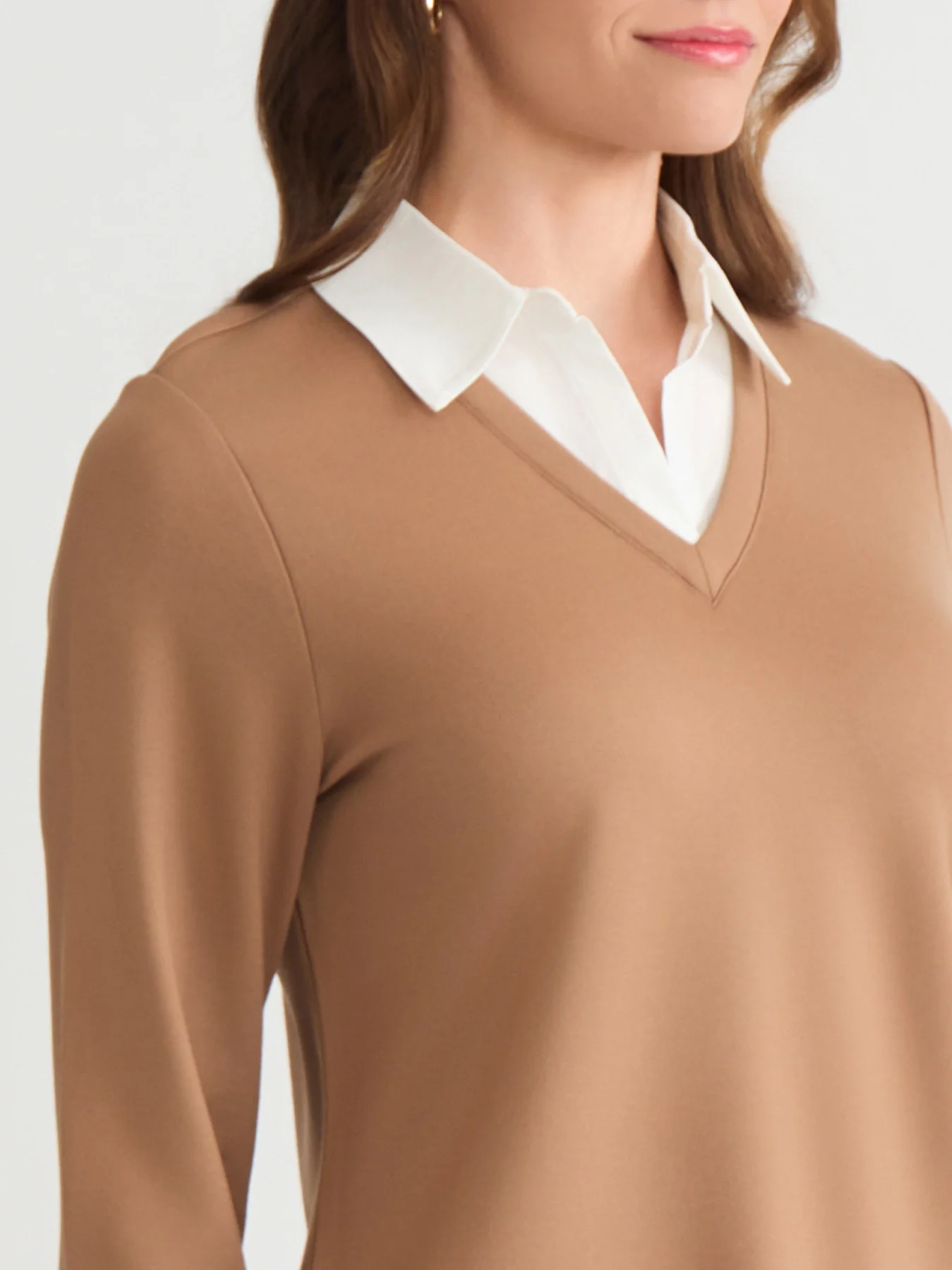 Petite Collared Shirt V-Neck Two-Fer Top, Serenity Knit - Image 3