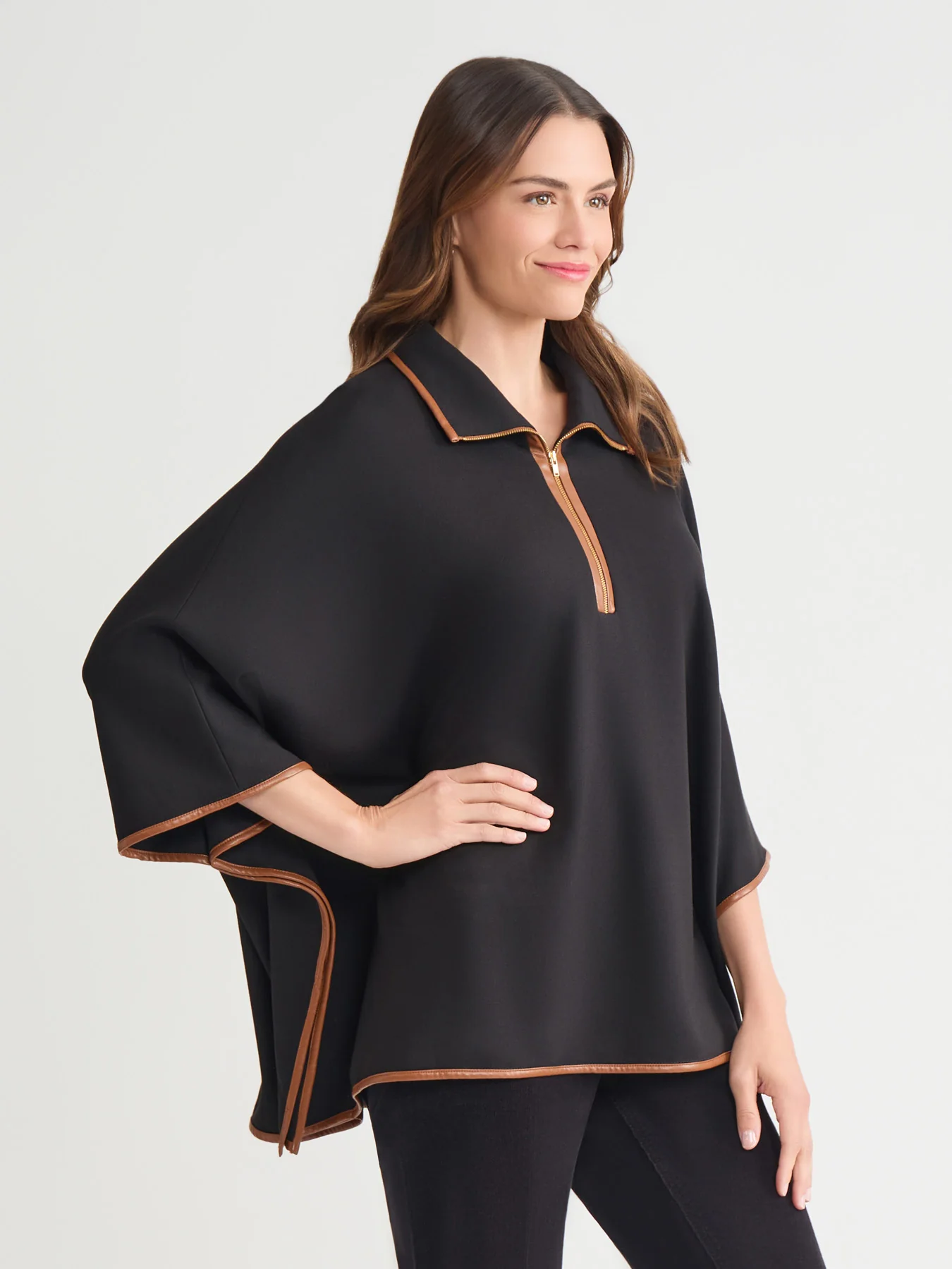Plus Contrast Trim Poncho, Serenity Knit - Image 2