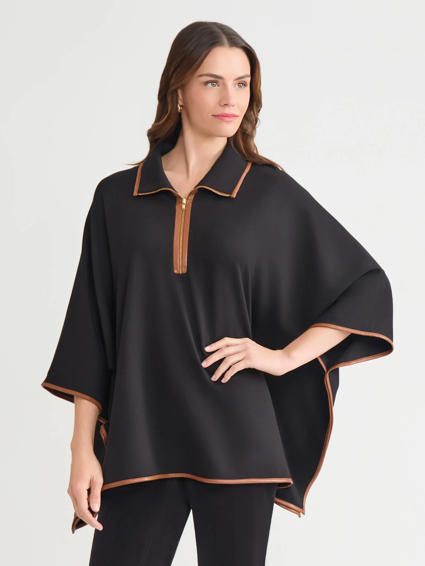 Plus Contrast Trim Poncho, Serenity Knit - Image 3