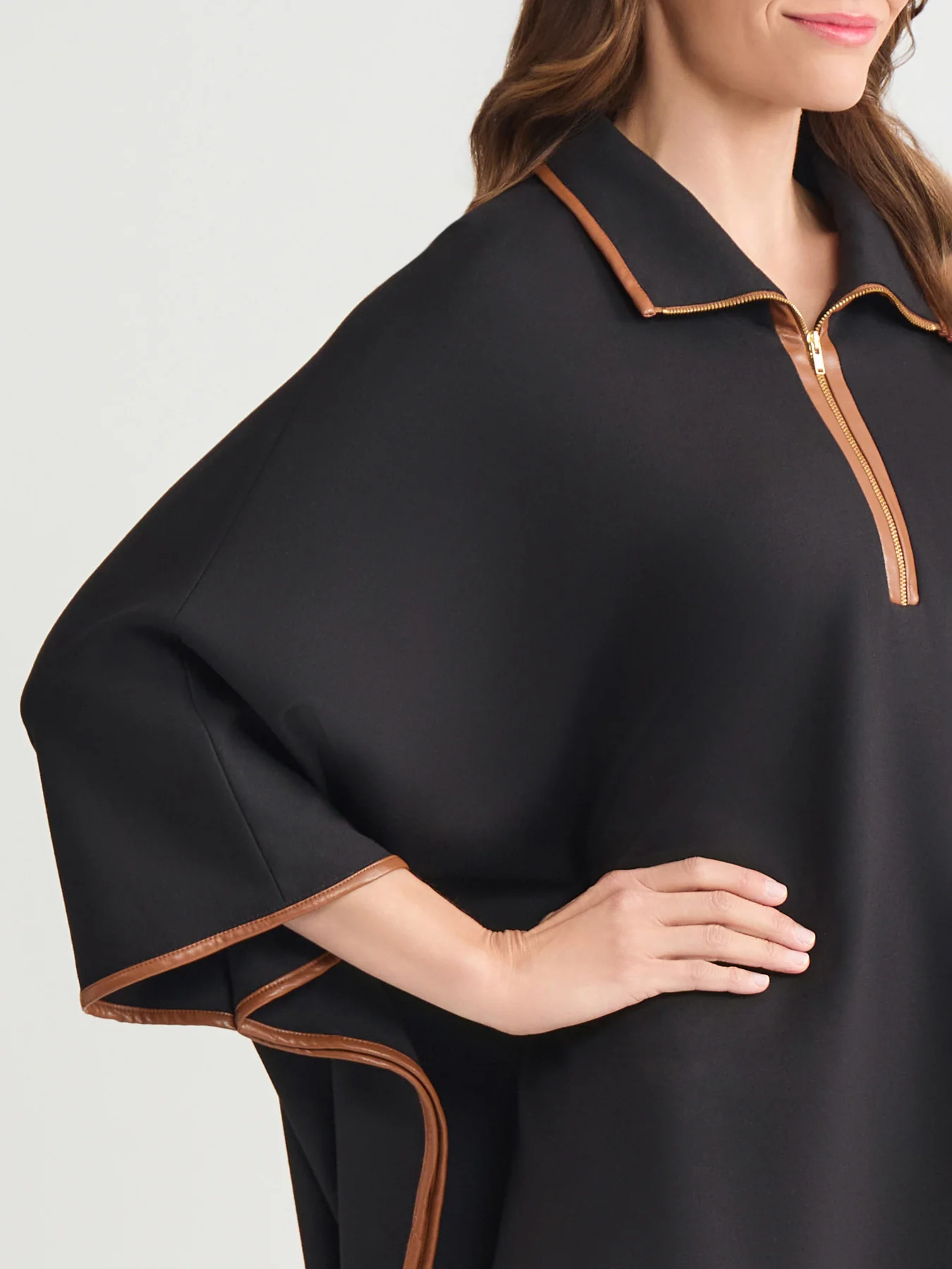 Plus Contrast Trim Poncho, Serenity Knit - Image 4