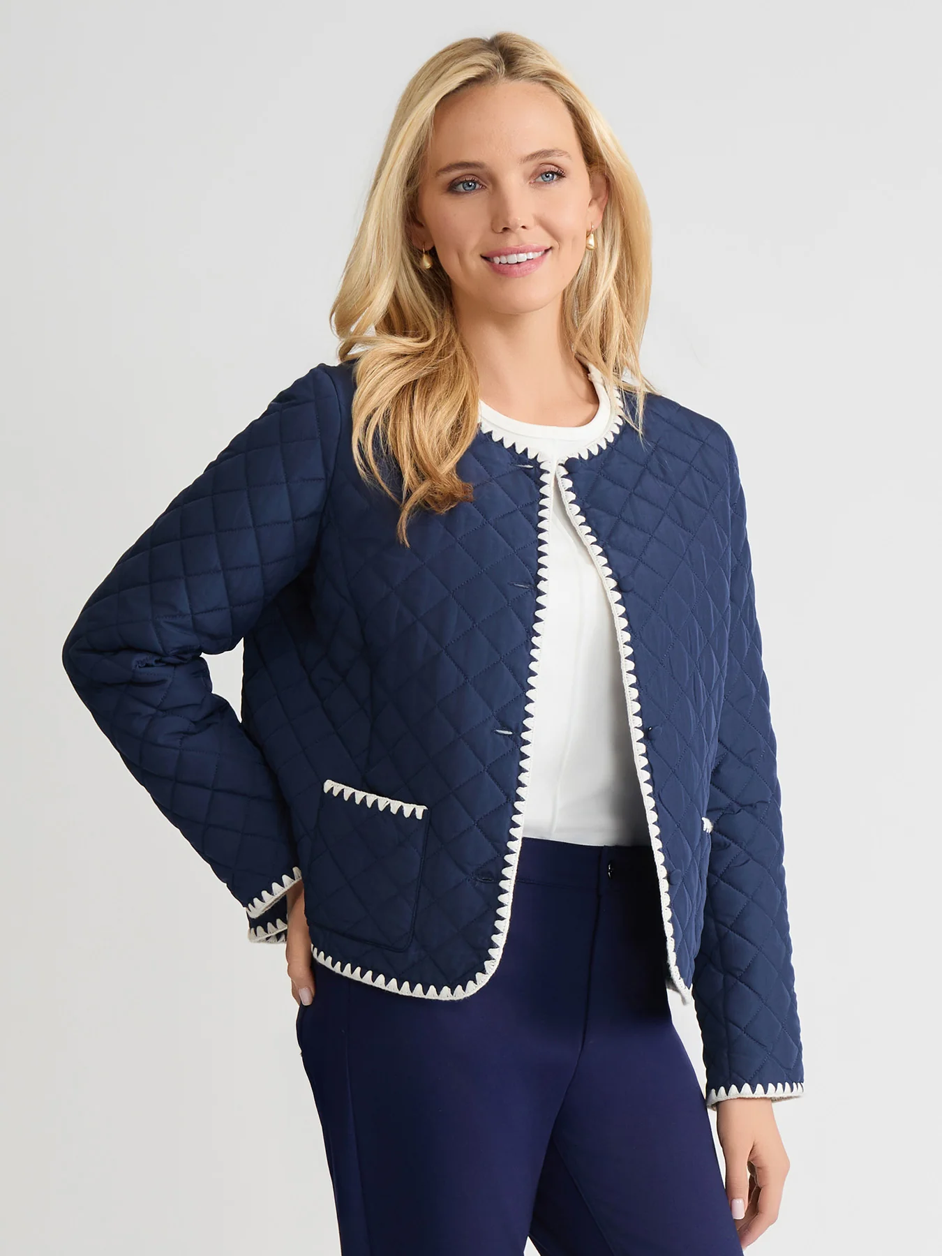 Contrast Trim Quilted Jacket - Image 2