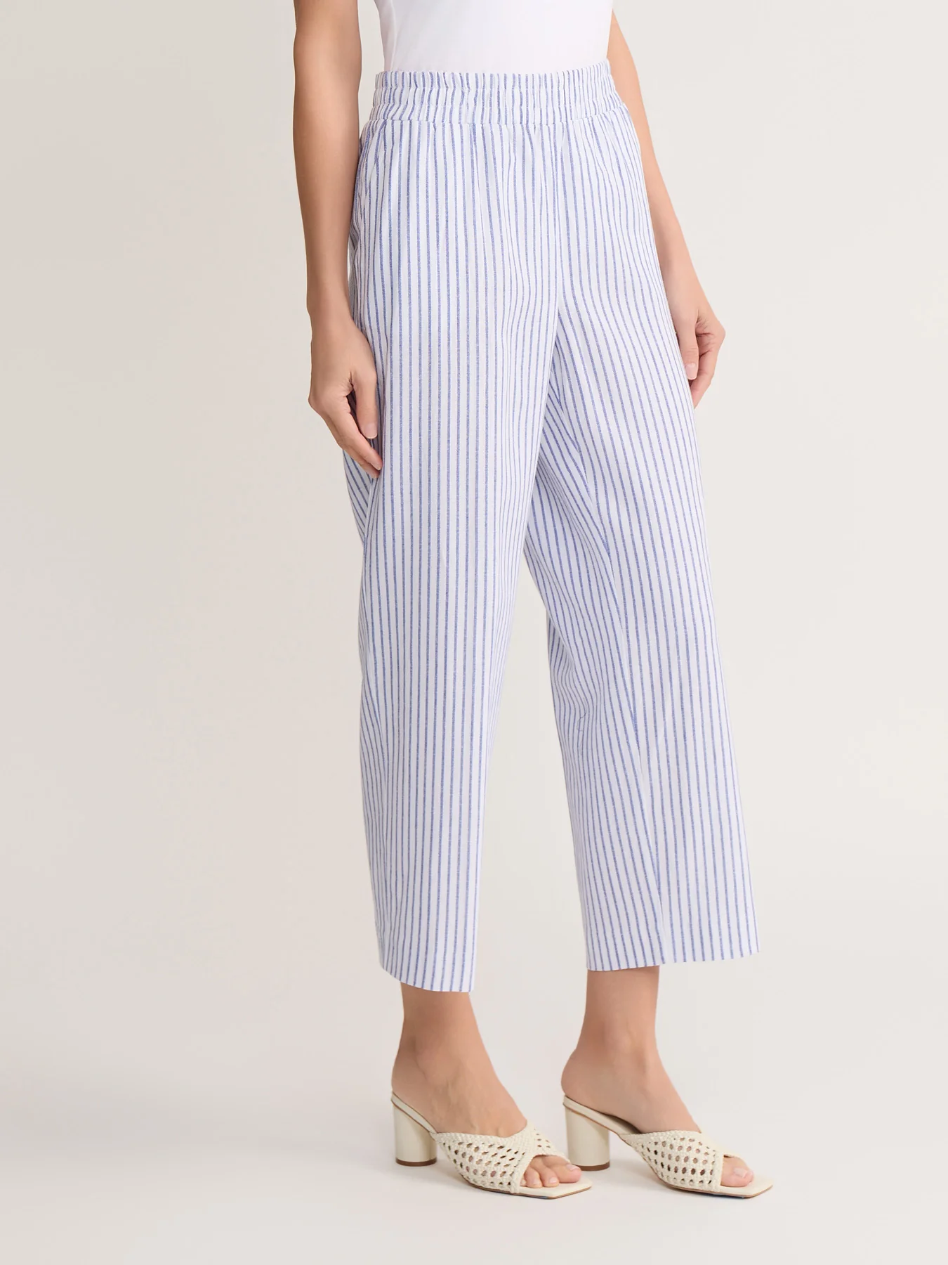 Cropped Pull-On Pinstripe Pant, Linen - Image 2