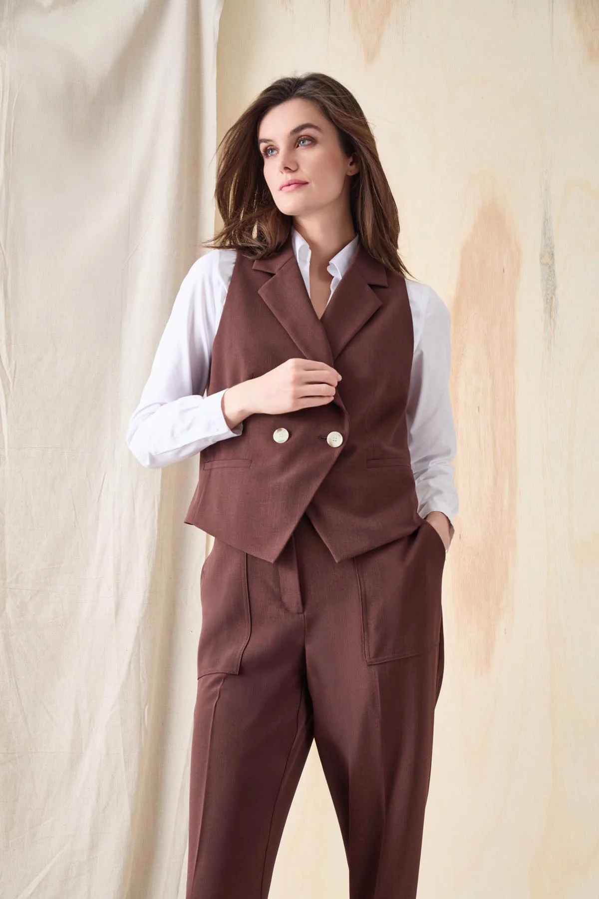 Double Breasted Vest, Stretch Crepe - Image 6