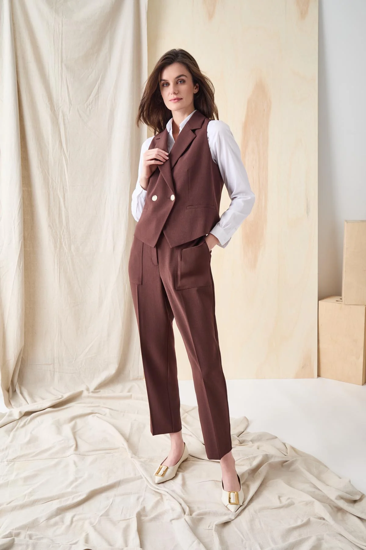 Double Breasted Vest, Stretch Crepe - Image 7