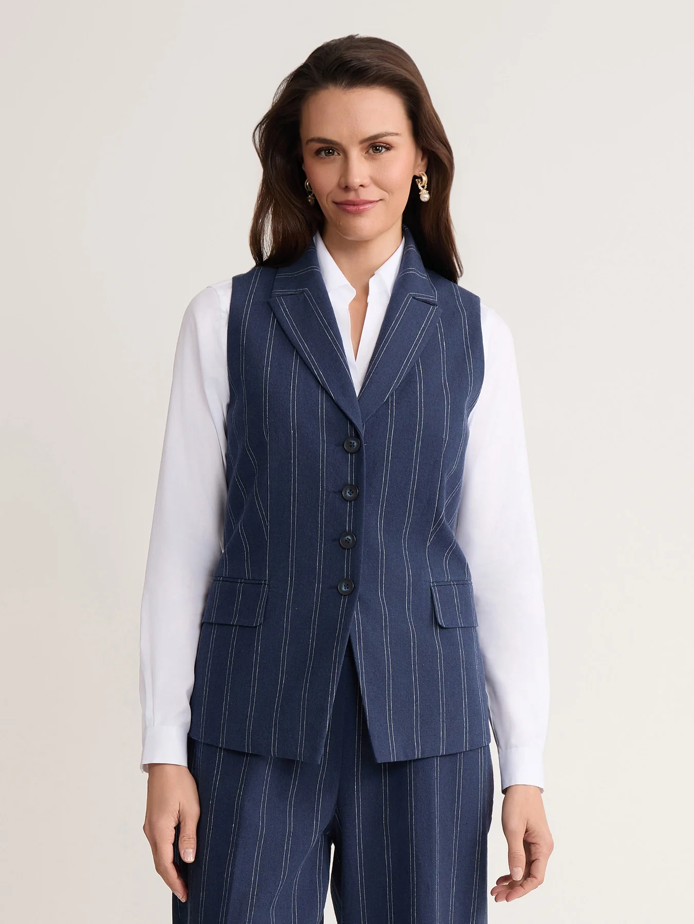 Double Pinstripe Vest, Linen Blend
