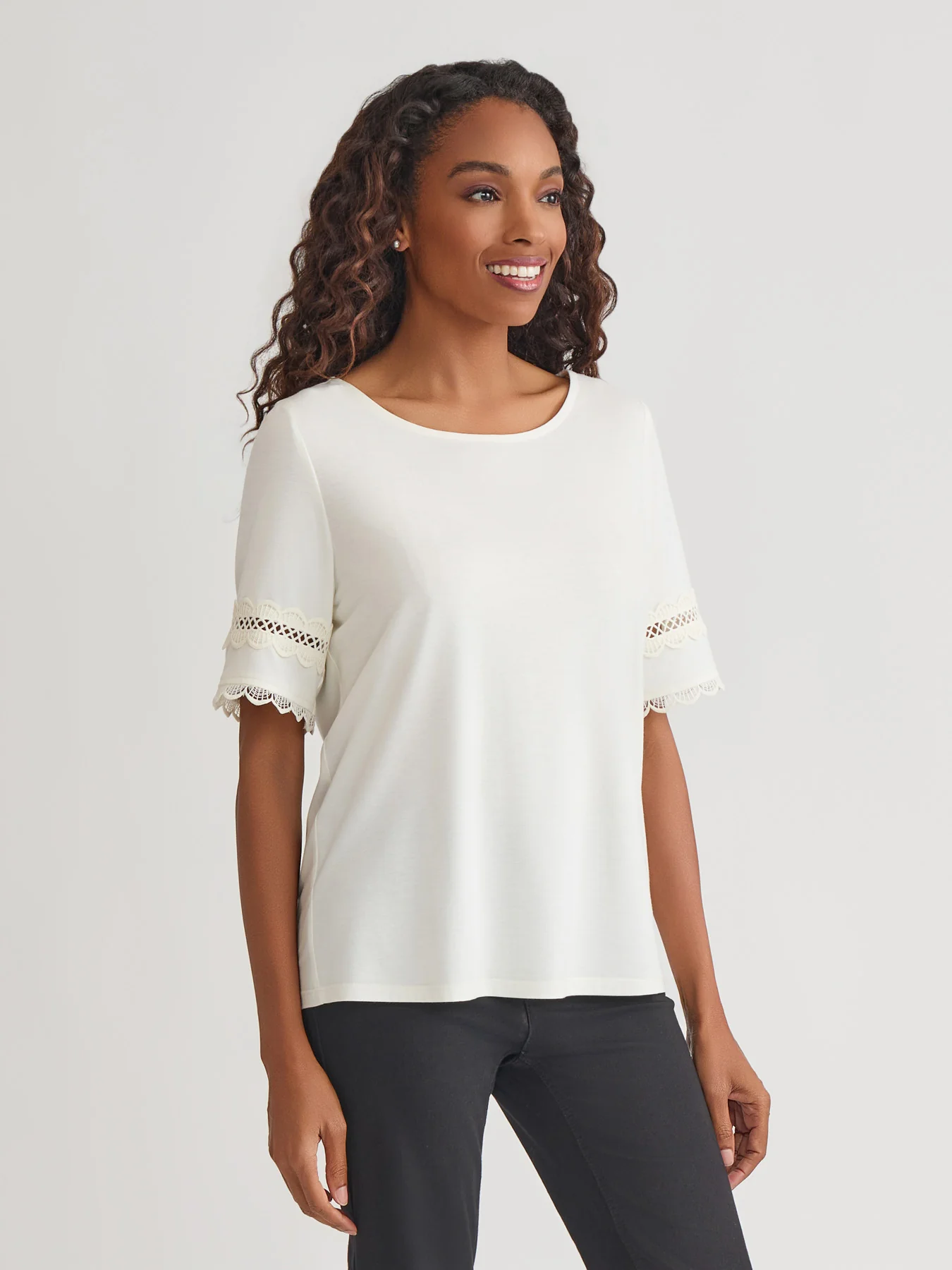 Elbow Sleeve Trim Top, Cotton Elastane - Image 2