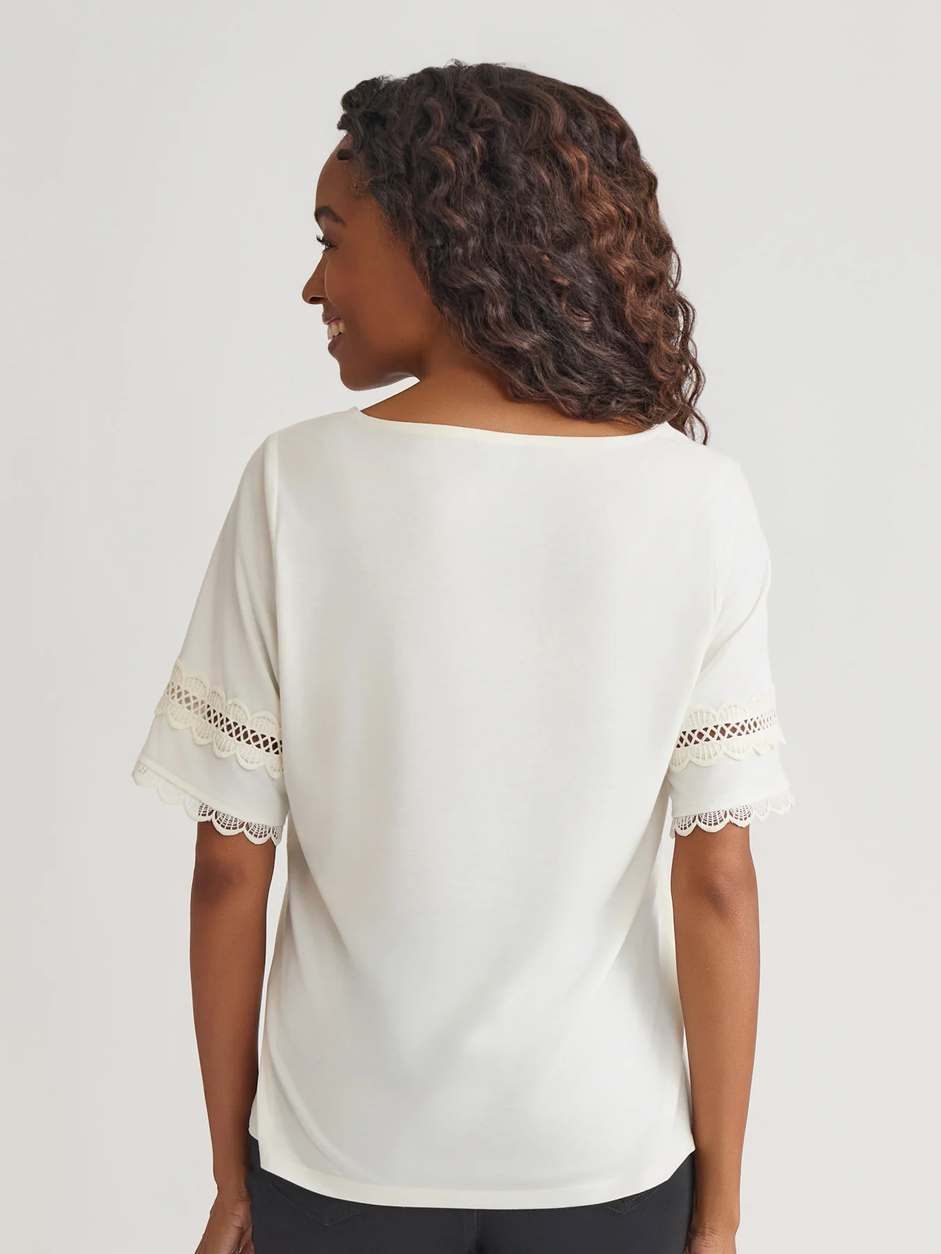 Elbow Sleeve Trim Top, Cotton Elastane - Image 3