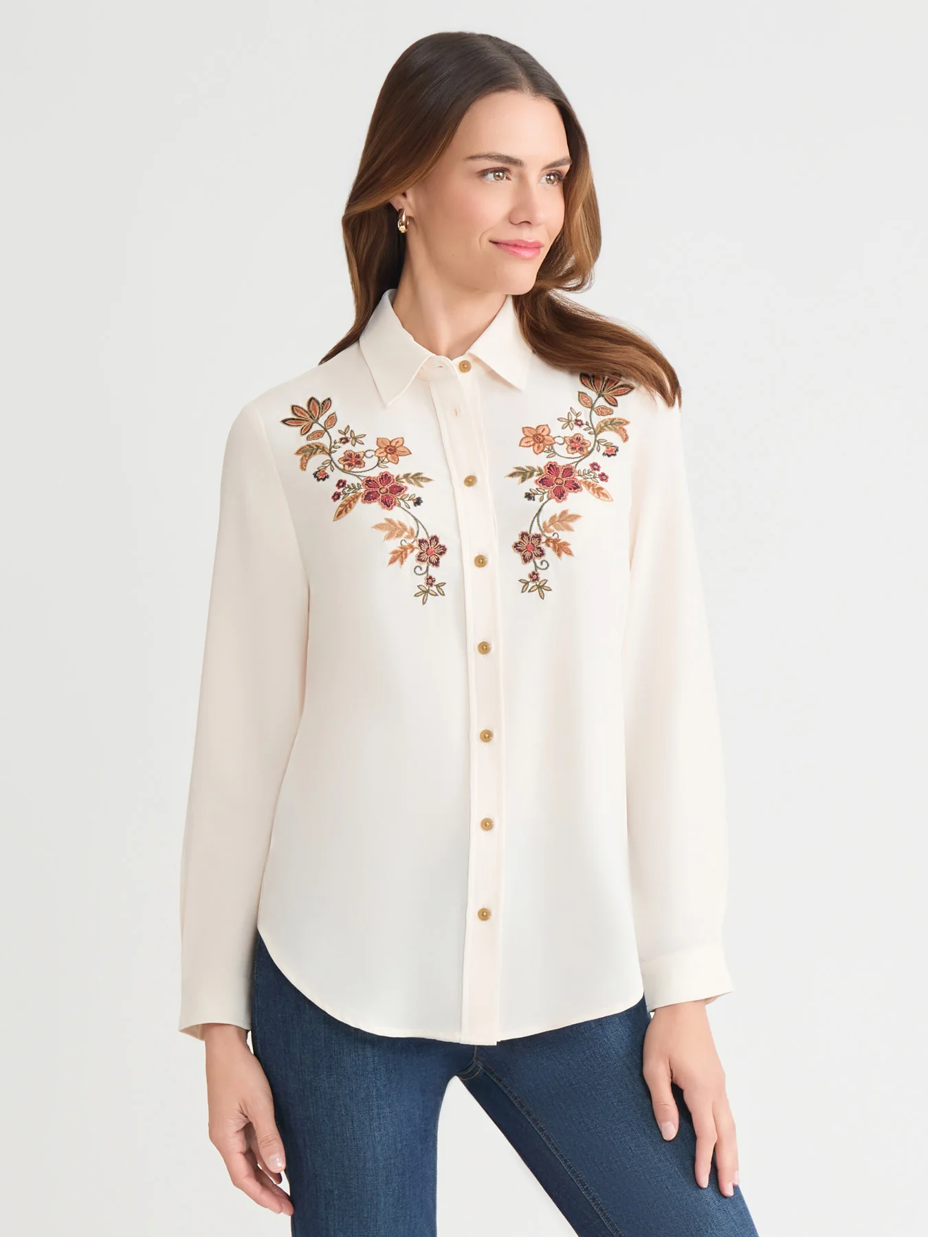 Embroidered Button-Front Shirt, Lyocell - Image 2