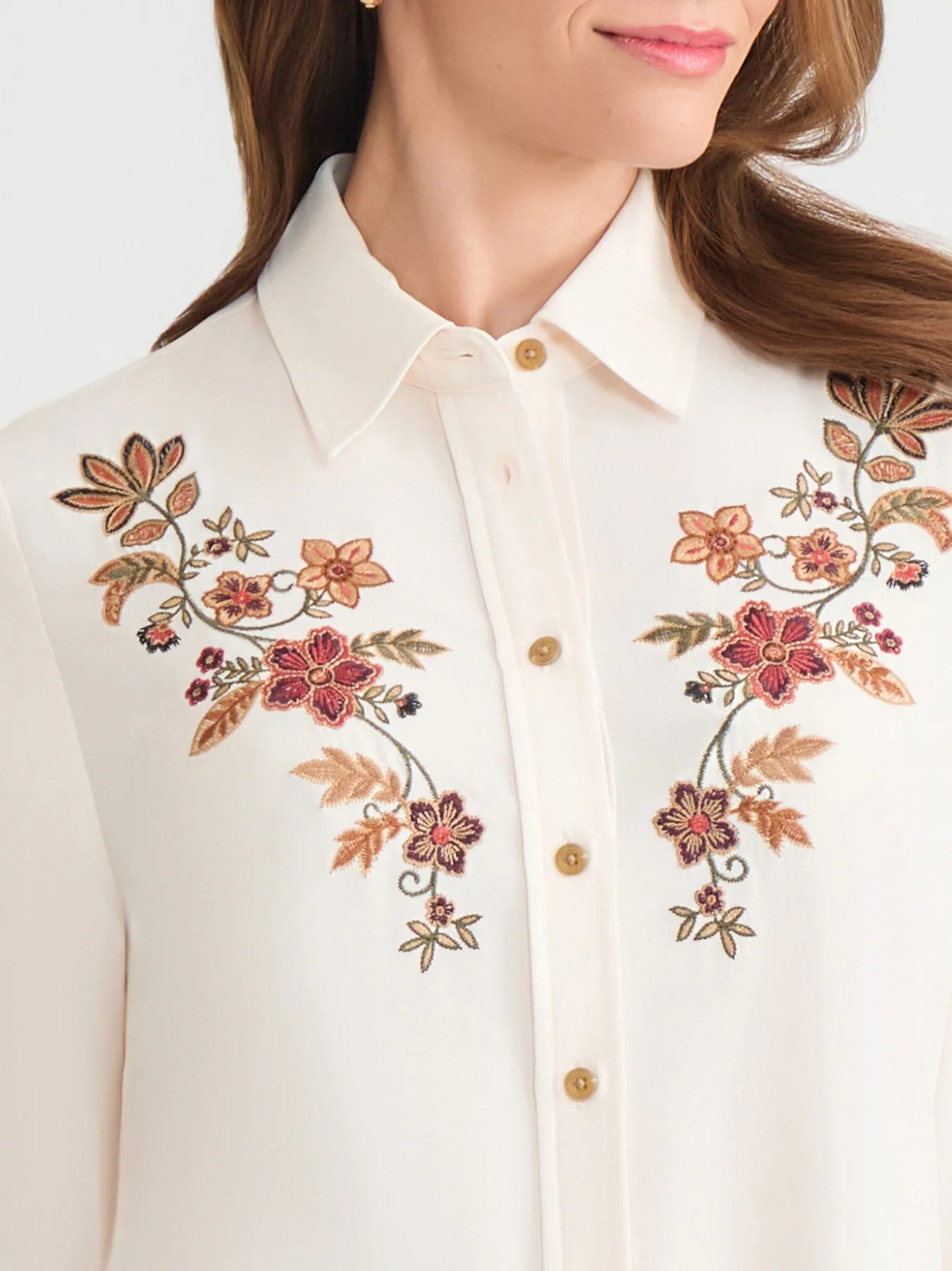 Embroidered Button-Front Shirt, Lyocell - Image 3