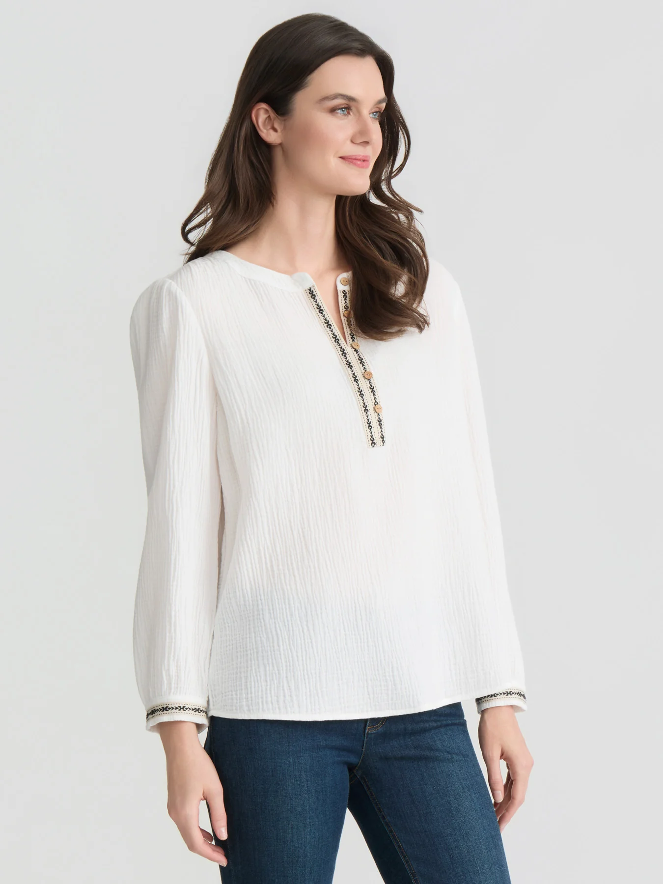 Embroidered Popover Blouse, Cotton - Image 2