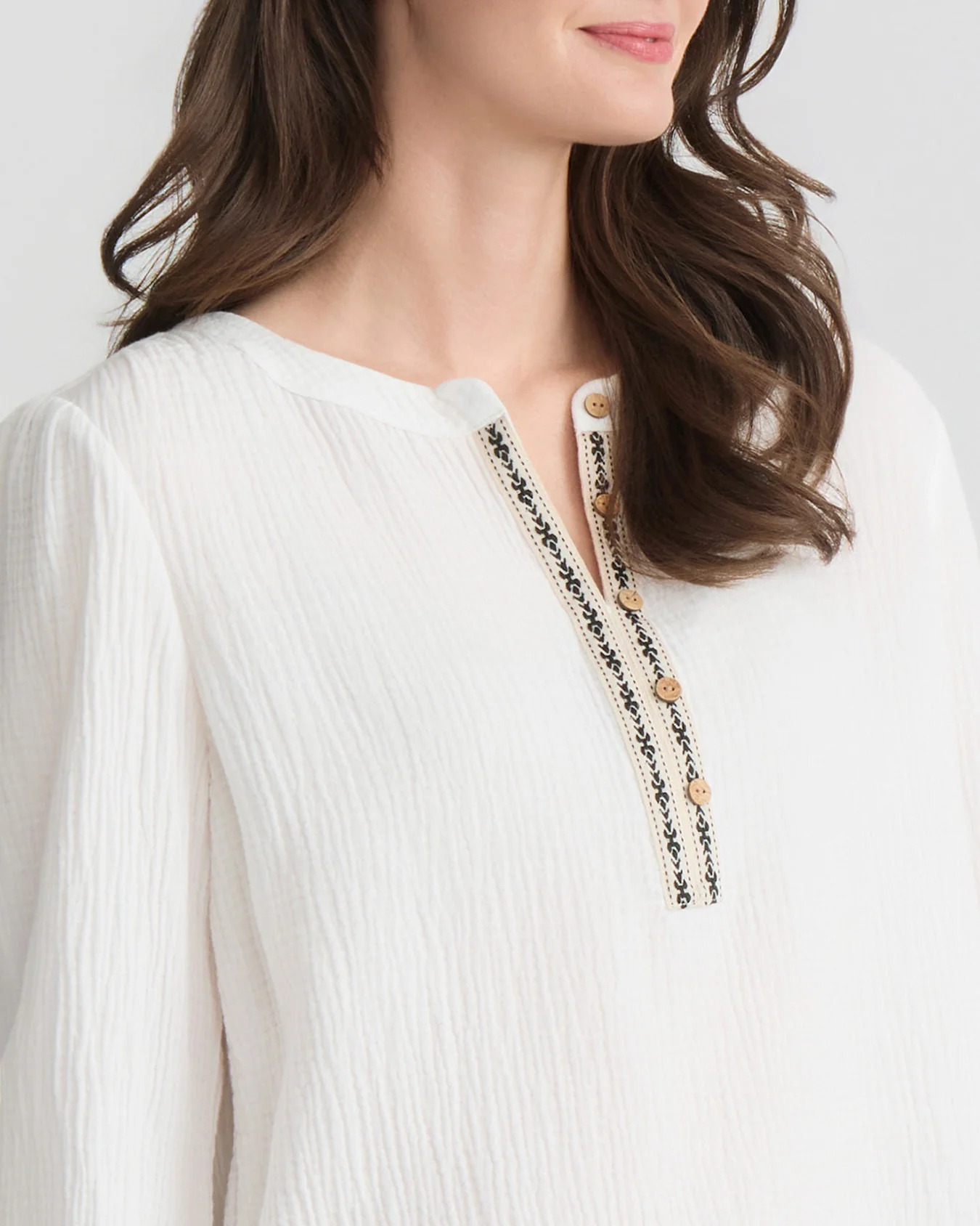 Embroidered Popover Blouse, Cotton - Image 3