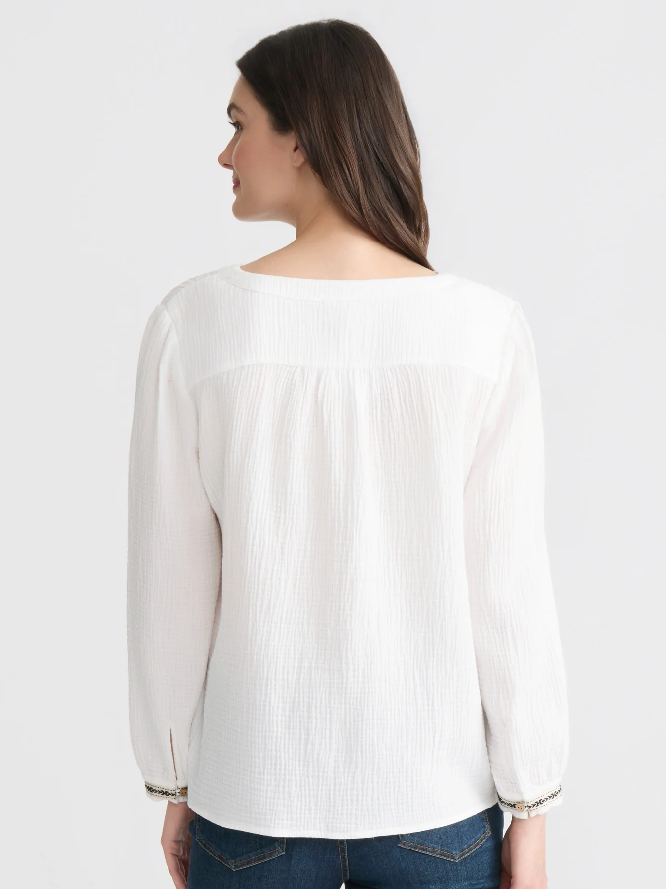 Embroidered Popover Blouse, Cotton - Image 4