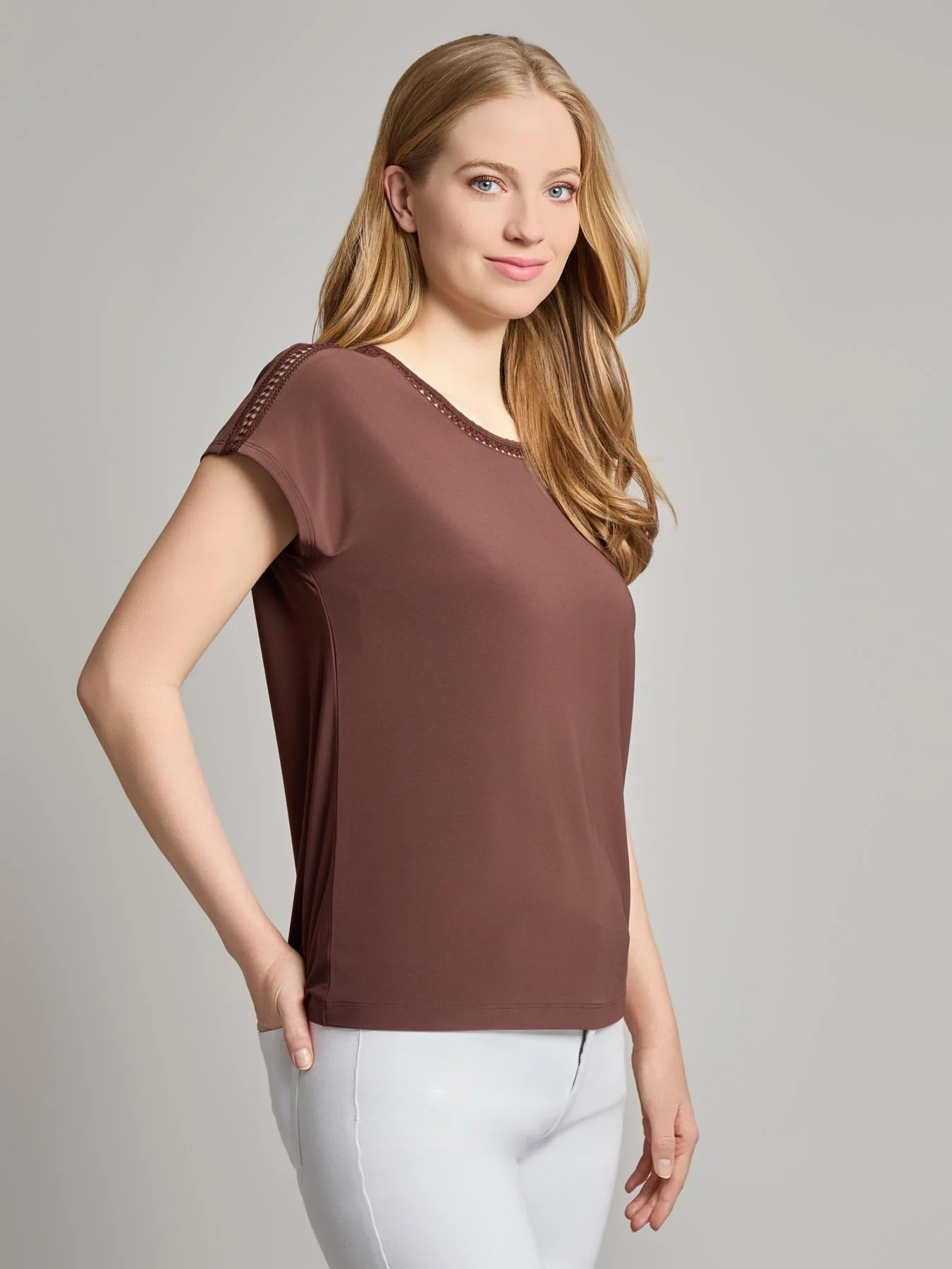 Extended Shoulder Trim Neck Top, Knit Jersey - Image 2