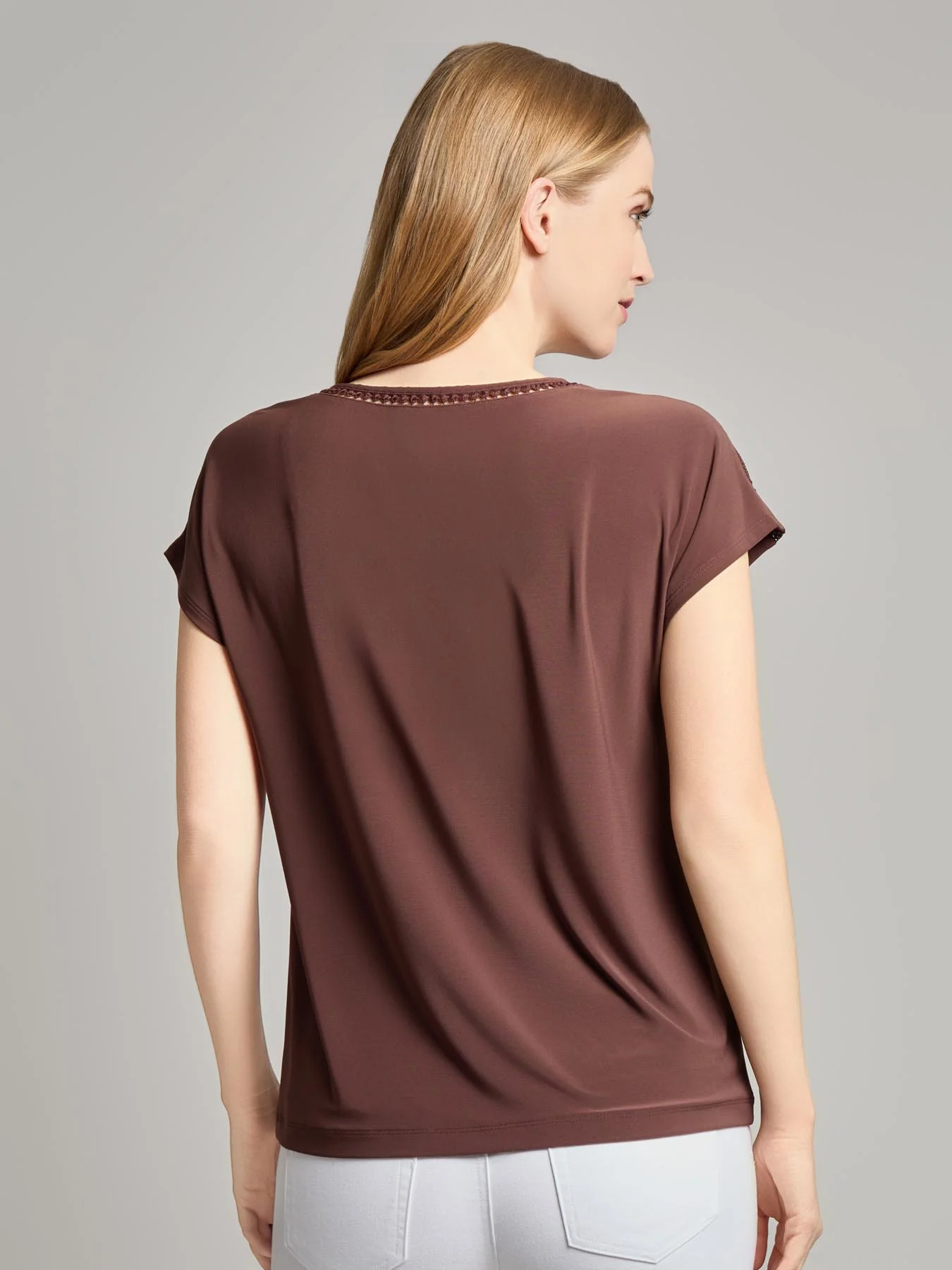 Extended Shoulder Trim Neck Top, Knit Jersey - Image 3