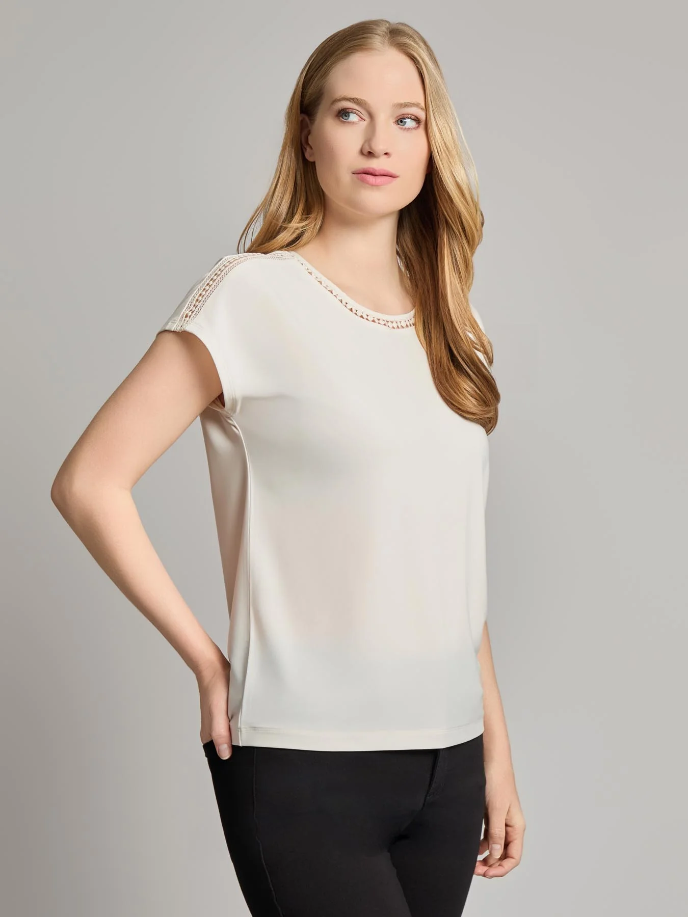 Extended Shoulder Trim Neck Top, Knit Jersey - Image 2