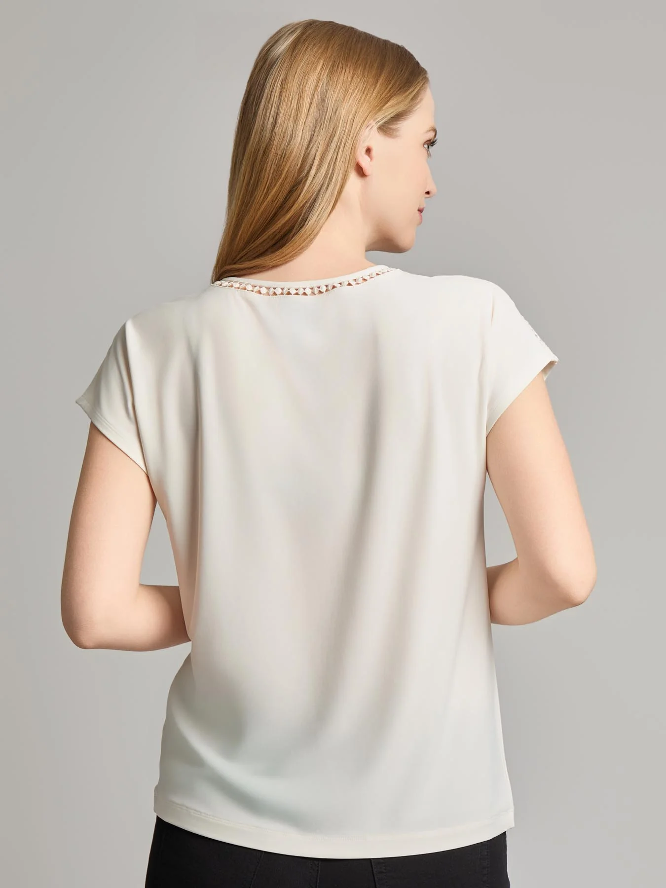 Extended Shoulder Trim Neck Top, Knit Jersey - Image 3