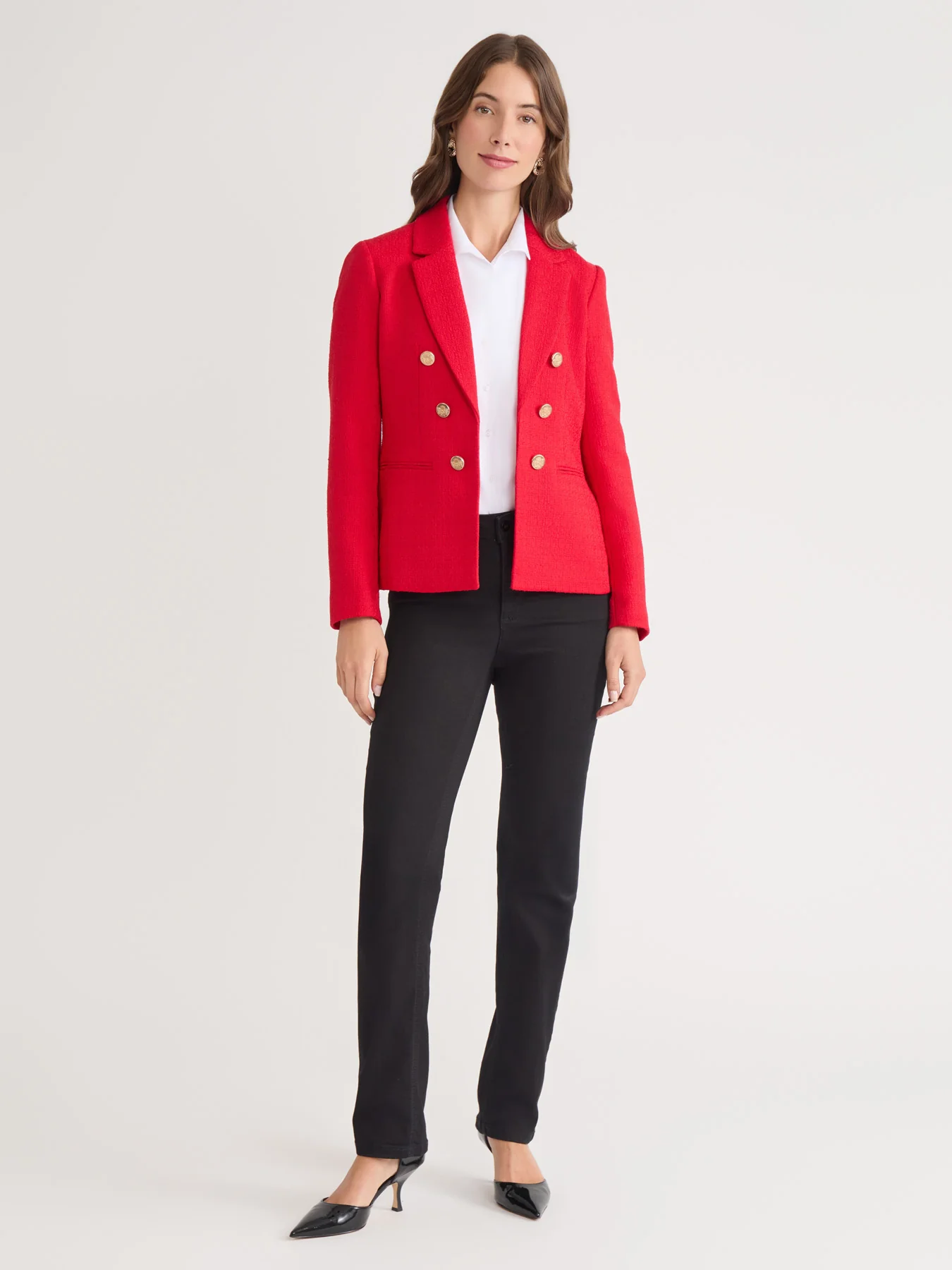 Faux Double Breasted Blazer, Boucle Tweed - Image 5