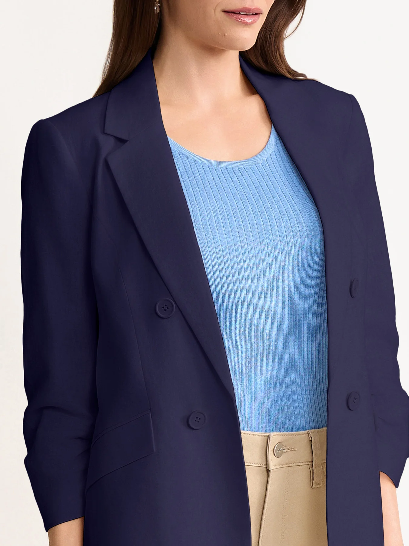 Petite Faux Double Breasted Blazer, Linen Blend - Image 3