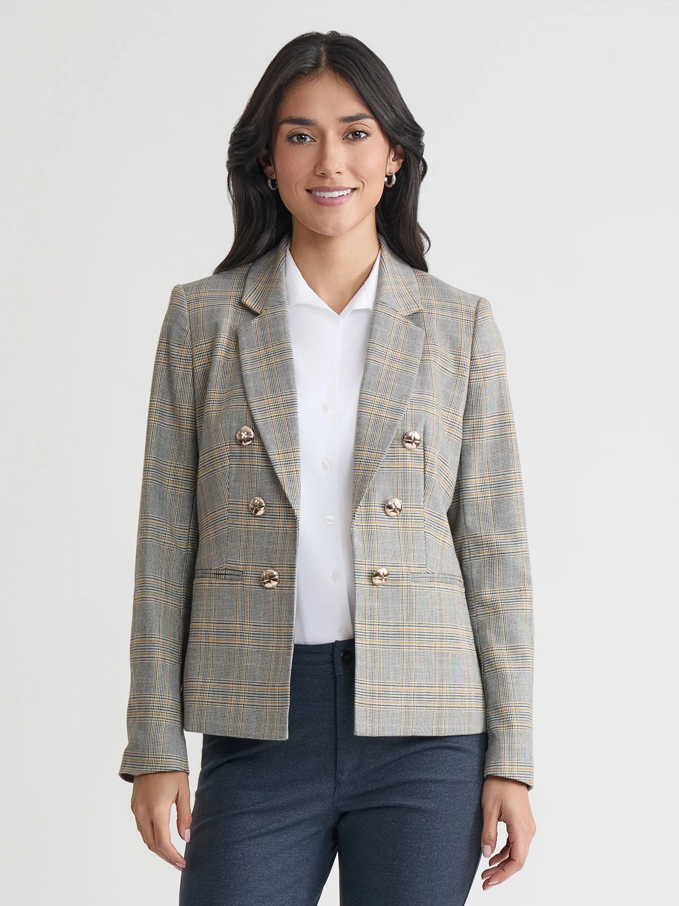 Faux Double Breasted Jacket, Glen Plaid - Image 2