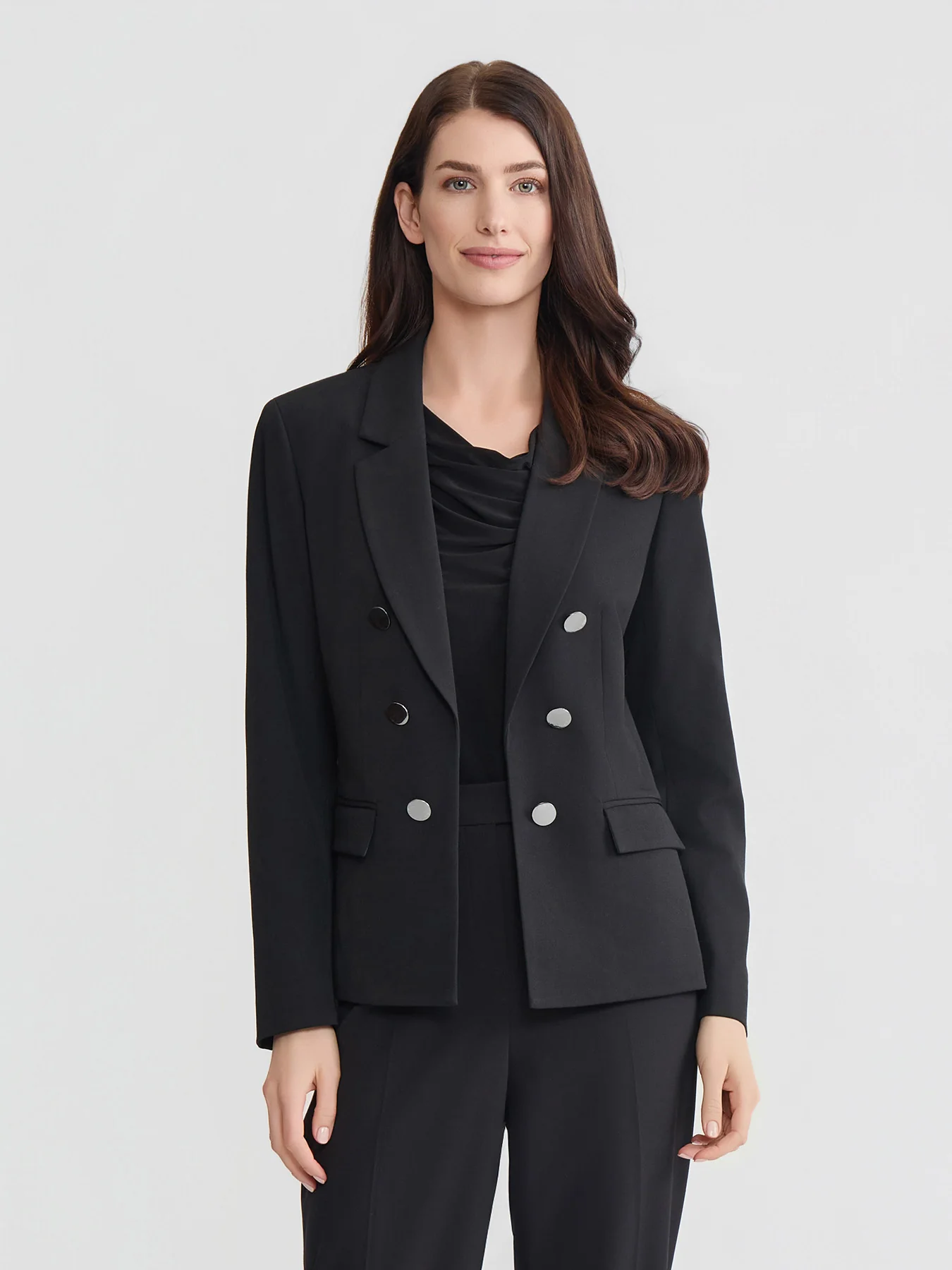 Faux Double Breasted Jacket, Polished Bi-Stretch
