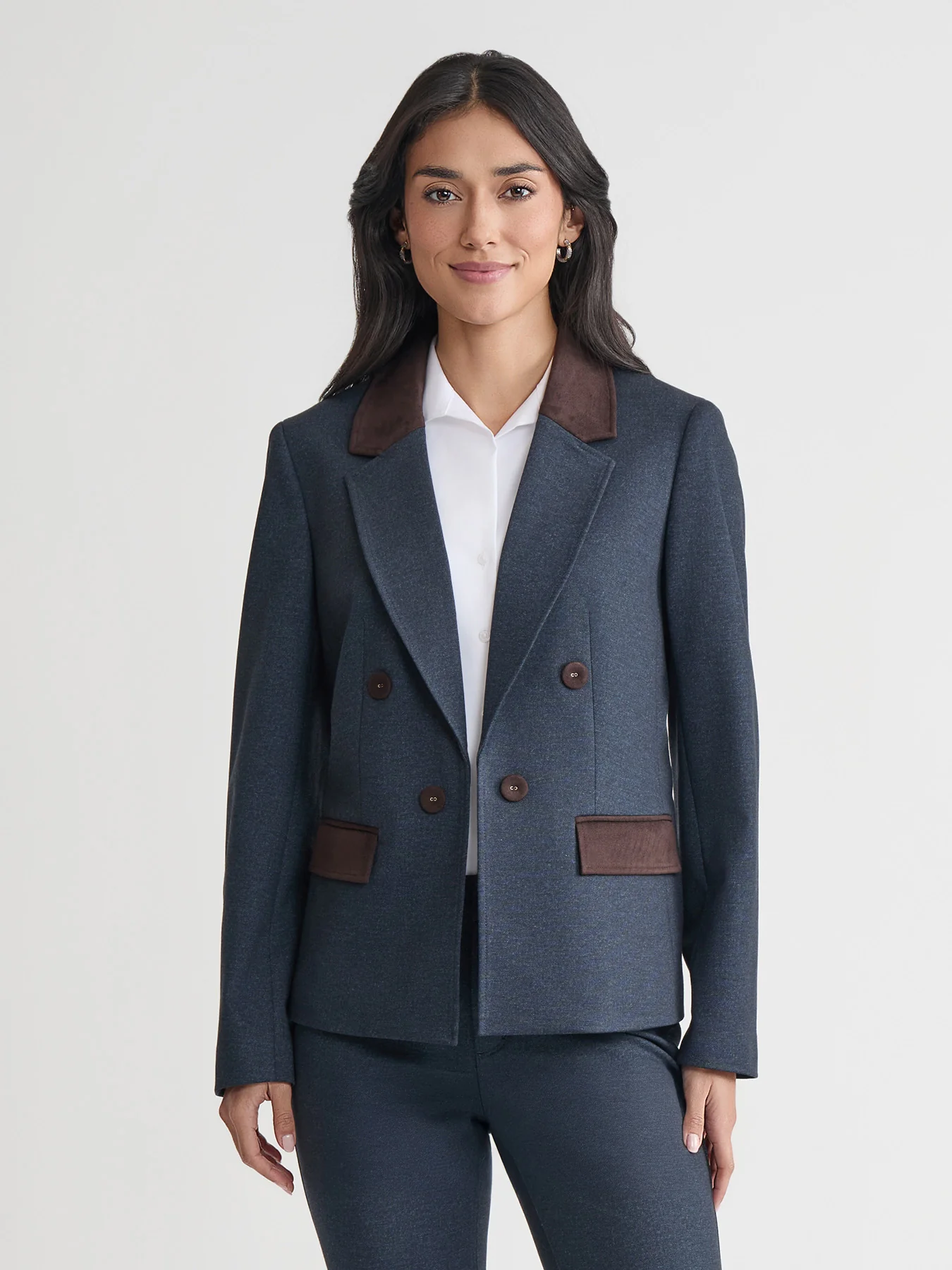 Petite Faux Double Breasted Jacket, Scuba Suede