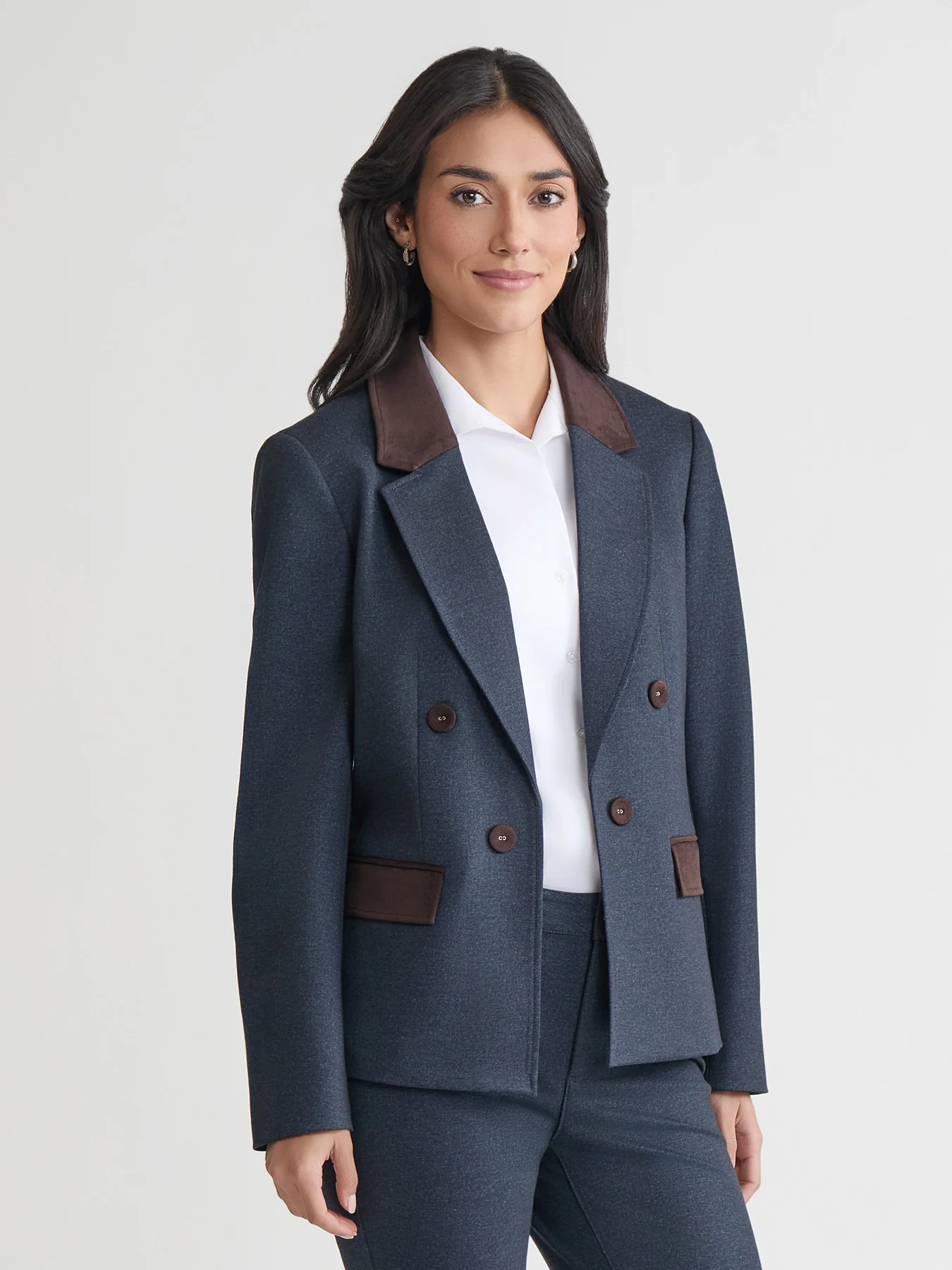 Petite Faux Double Breasted Jacket, Scuba Suede - Image 3