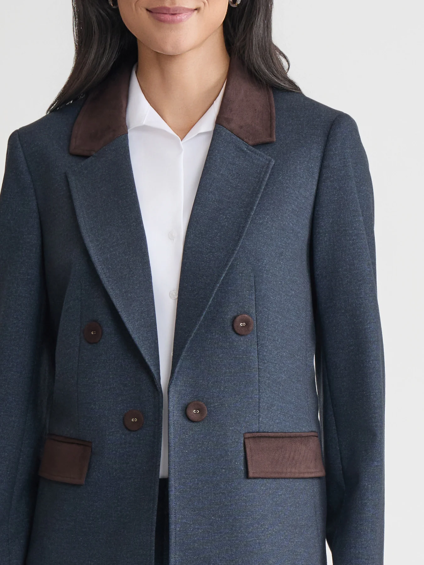 Petite Faux Double Breasted Jacket, Scuba Suede - Image 4